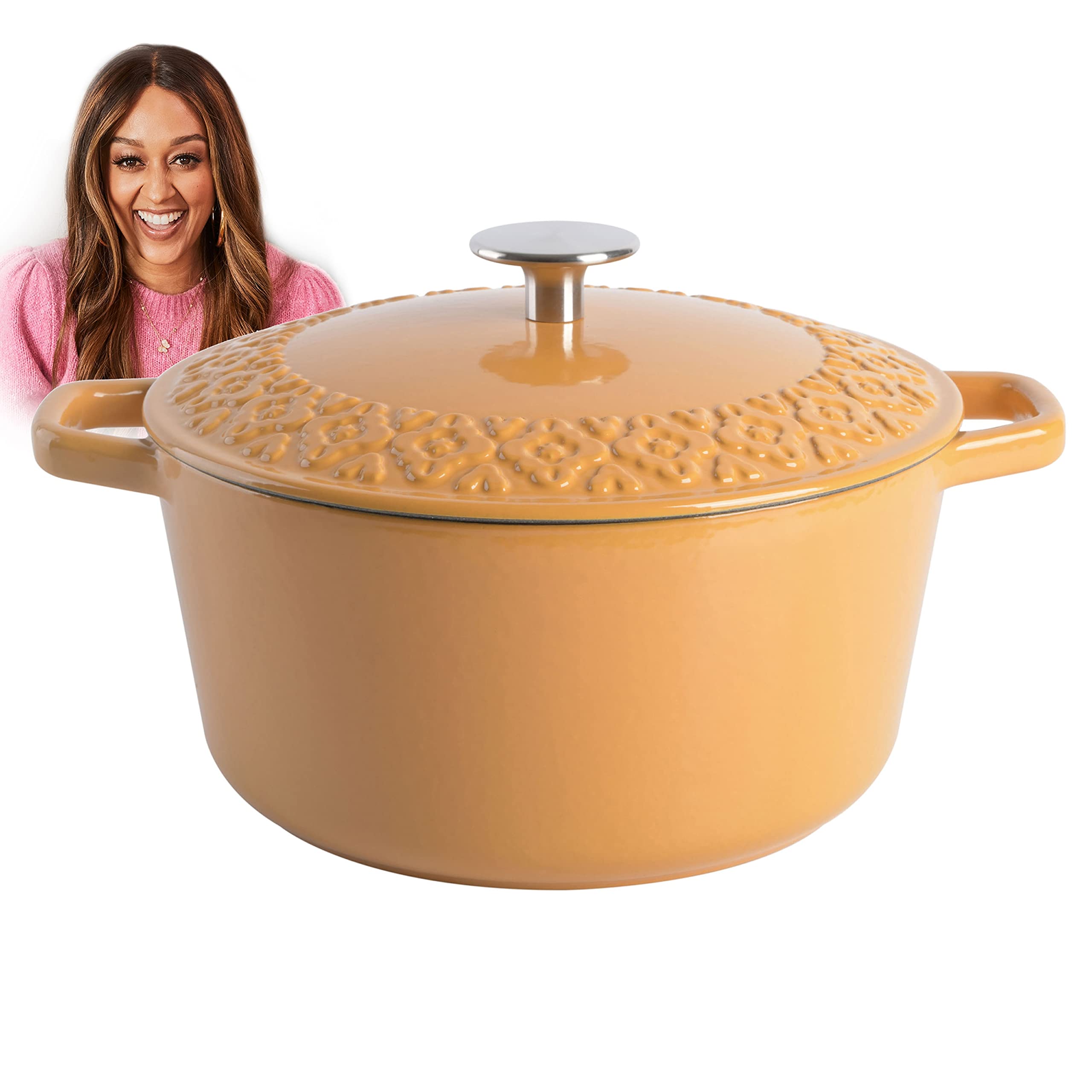 Spice By Tia Mowry 3.5 Qt Enameled Cast Iron Dutch Oven W/Embossed Lid - Honey Gold (87075.02R)