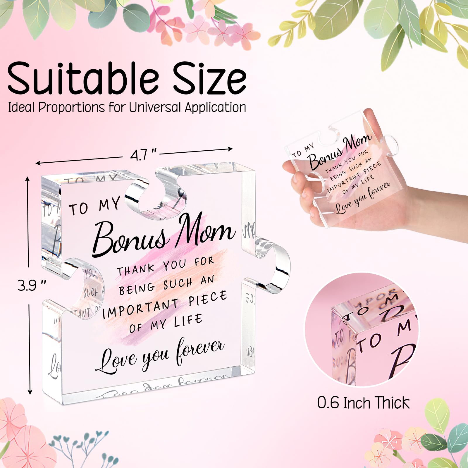 Bonus Mom Gifts for Step Mama Puzzle Piece Gift Ideas Second Mother Gift from Step Daughter Son - Gifts for Bonus Mom Birthday C