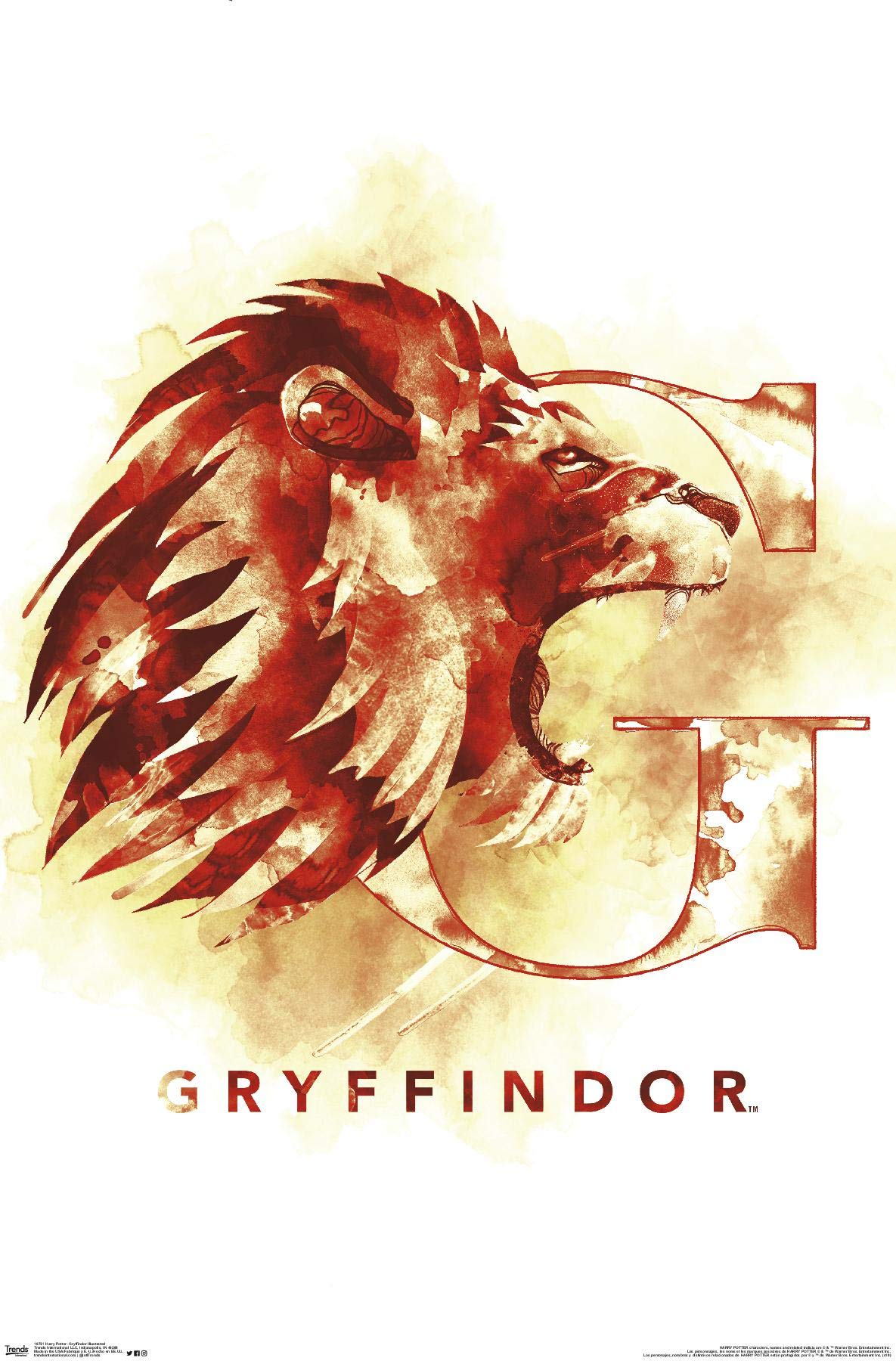 Trends International Wizarding World: Harry Potter-Gryffindor Illustrated House Logo Wall Poster, 14.725'' X 22.375'', Premium U