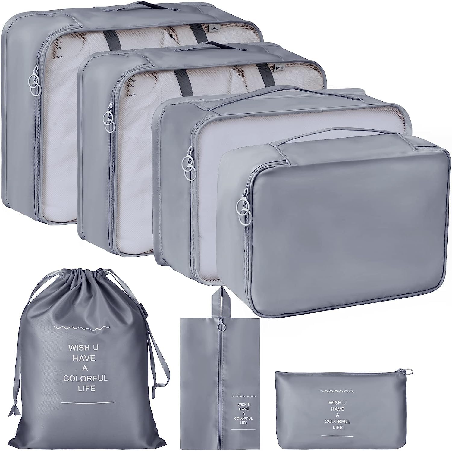 Bhujry 7 Pcs Foldable Luggage And Laundry Bag, Ultra Space Saving Self Compression Organizer, Compression Storage Bags For Cloth