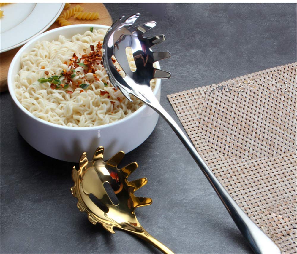 Spaghetti Server Pasta Fork Noodle Serving Spoon Drains Serves Set 9.8-Inch Stainless Steel Comfortable Grip Design Spaghetti Se