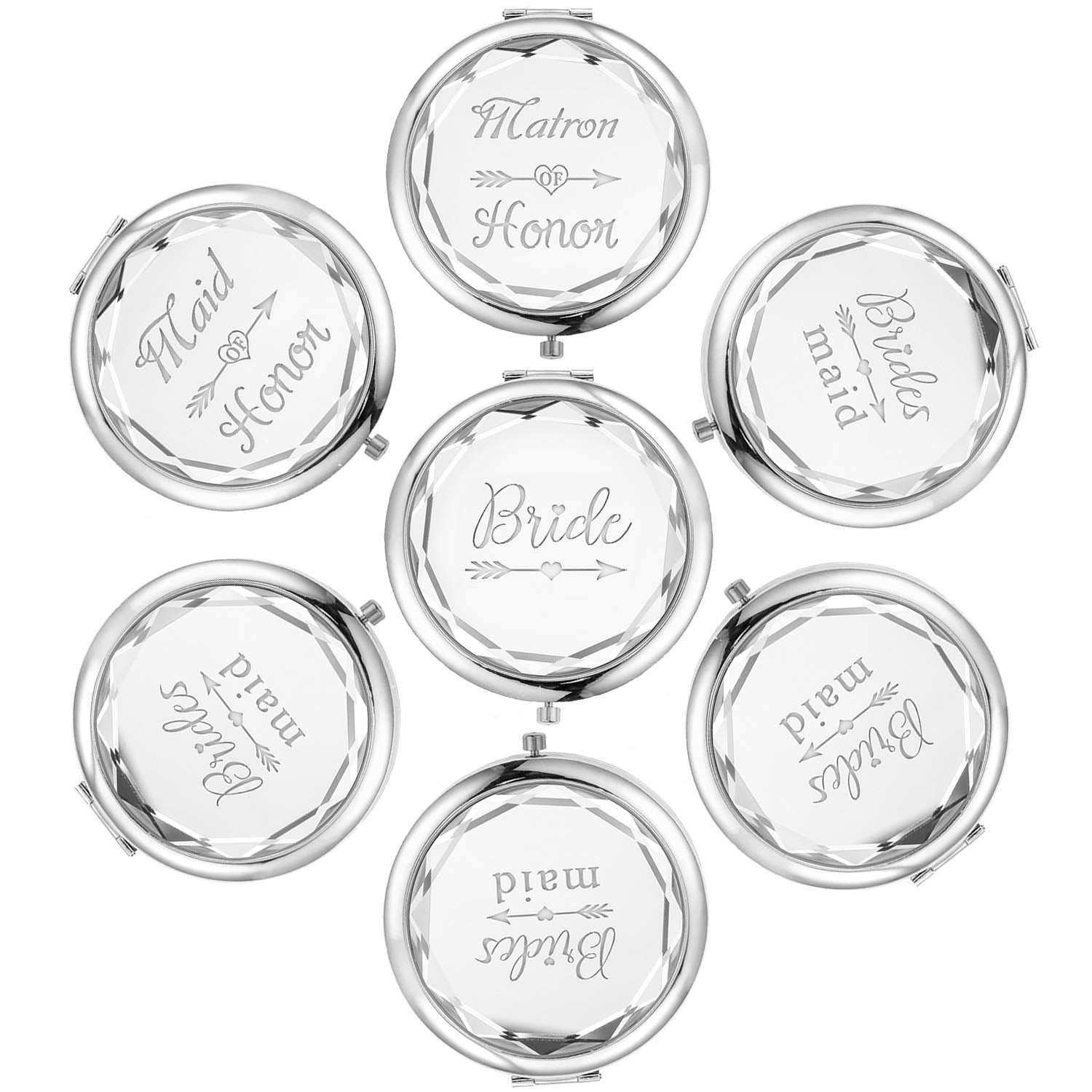 Pack Of 7 Compact Pocket Makeup Mirrors Set Include 1 Bride Mirror 1 Maid Of Honor Mirror 1 Matron Of Honor Mirror And 4 Bridesm