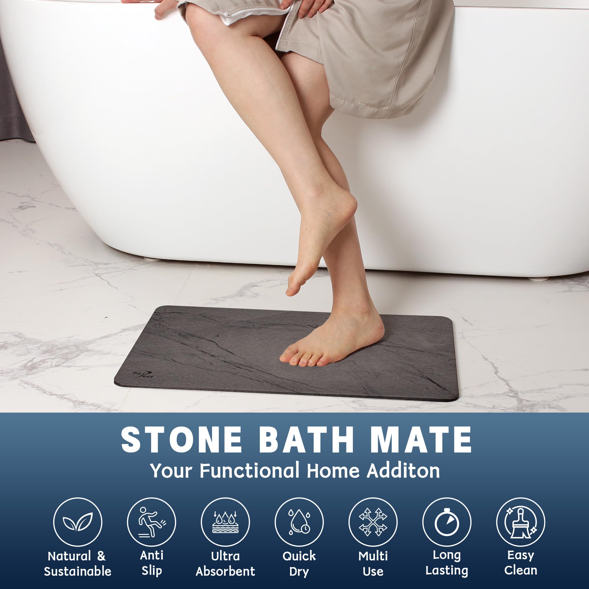 Stone Bath Mat,Diatomaceous Earth Shower Mat,Fast-Drying Stone Bathroom Floor Mat,Absorbent Non-Slip Diatomite Mats For Bathtub,