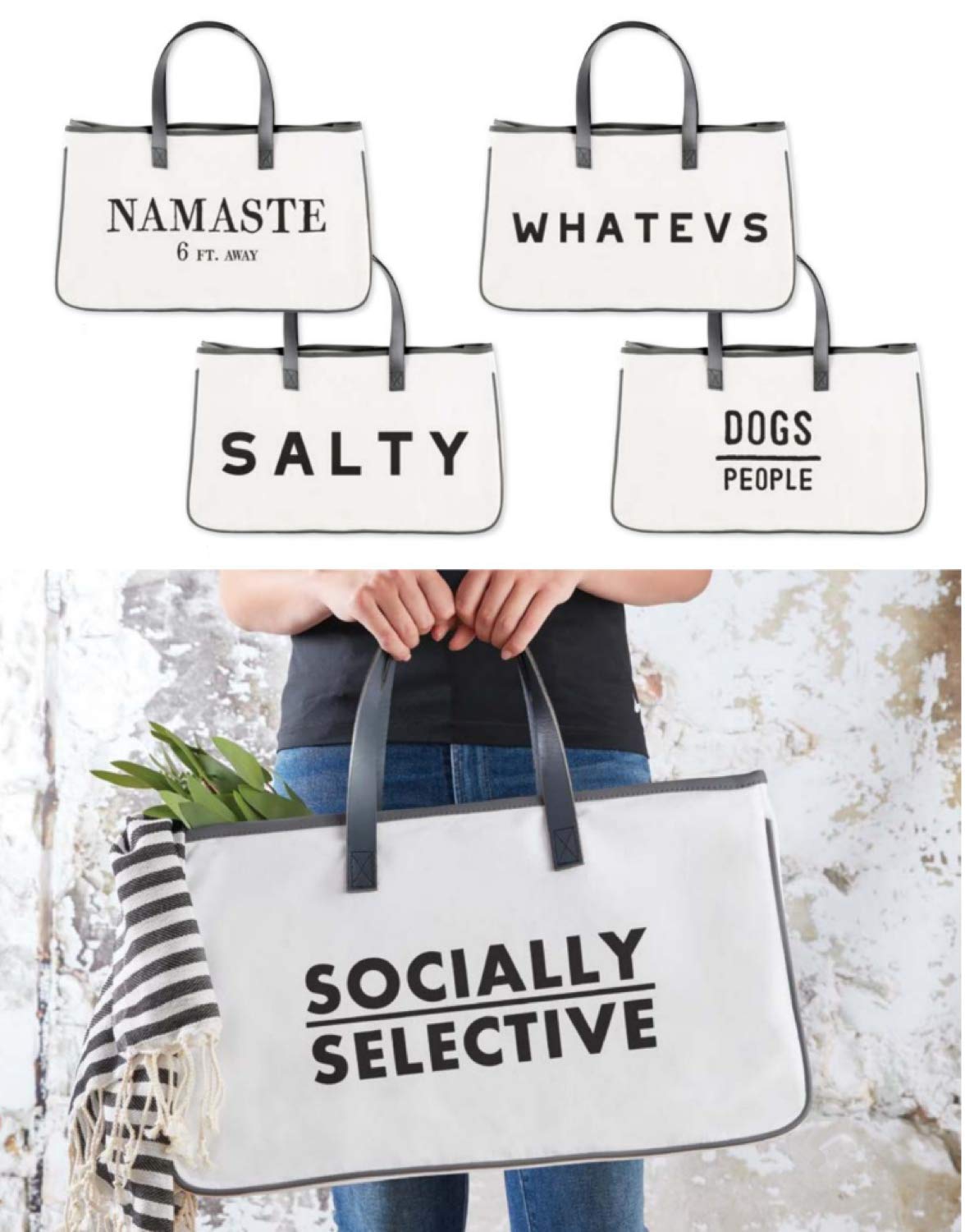 Santa Barbara Design Studio Creative Brands Face Canvas Tote, Large, Whatevs, G5734