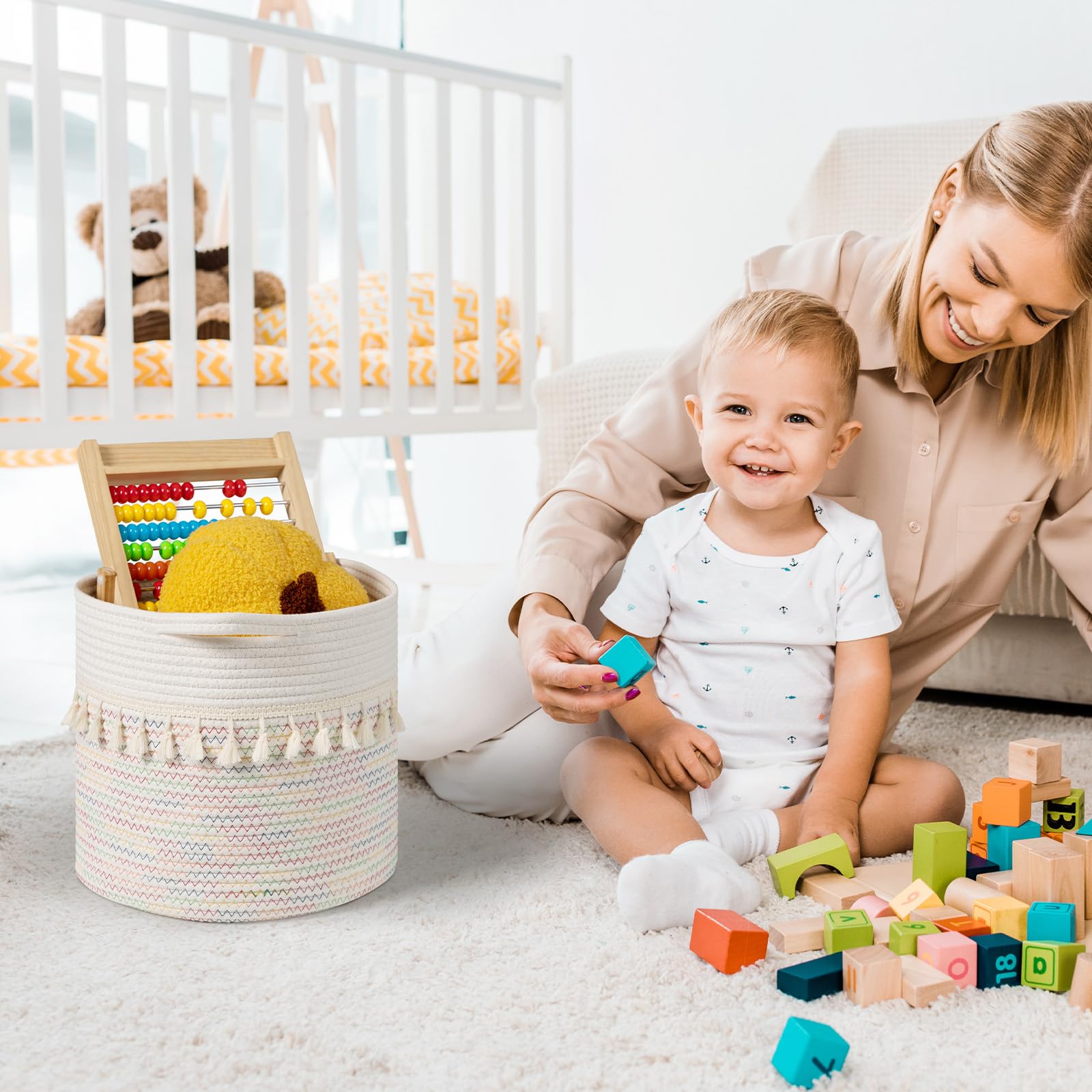 Danpinera Set Of 3 Woven Baskets, 11''X11'' Woven Baskets For Storage With Firm Handles, Small Boho Storage Basket For Shelves,