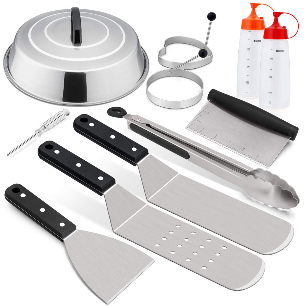 Hasteel Griddle Accessories Set, Stainless Steel Griddle Tools Kit Of 10 For Flat Top Teppanyaki Bbq Cooking Camping, 12    Melt