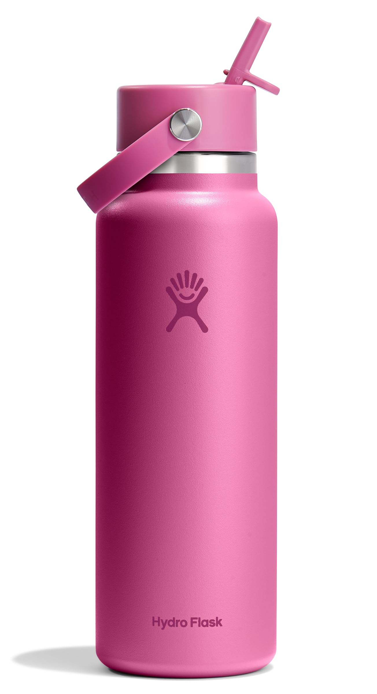 Hydro Flask Water Bottle - Insulated Stainless Steel - Wide Mouth Flex Straw Lid, Non Spill, Leakproof and Refillable in 40 Oz R