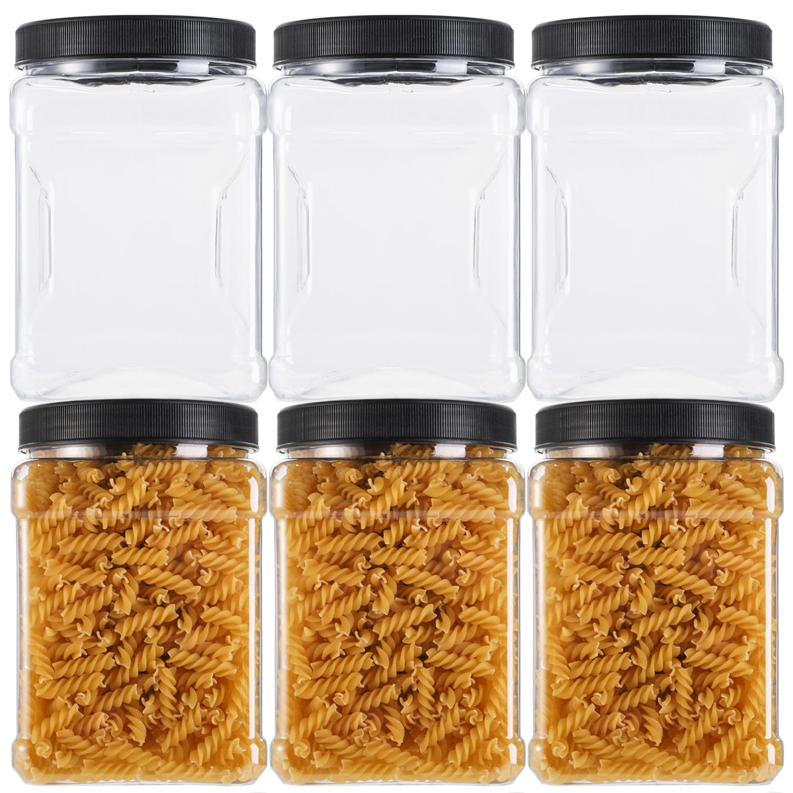Lawei Square Plastic Jars With Lids - Clear Empty Storage Containers For Food Storage, Plastic Food Jars With Easy Grip Handles