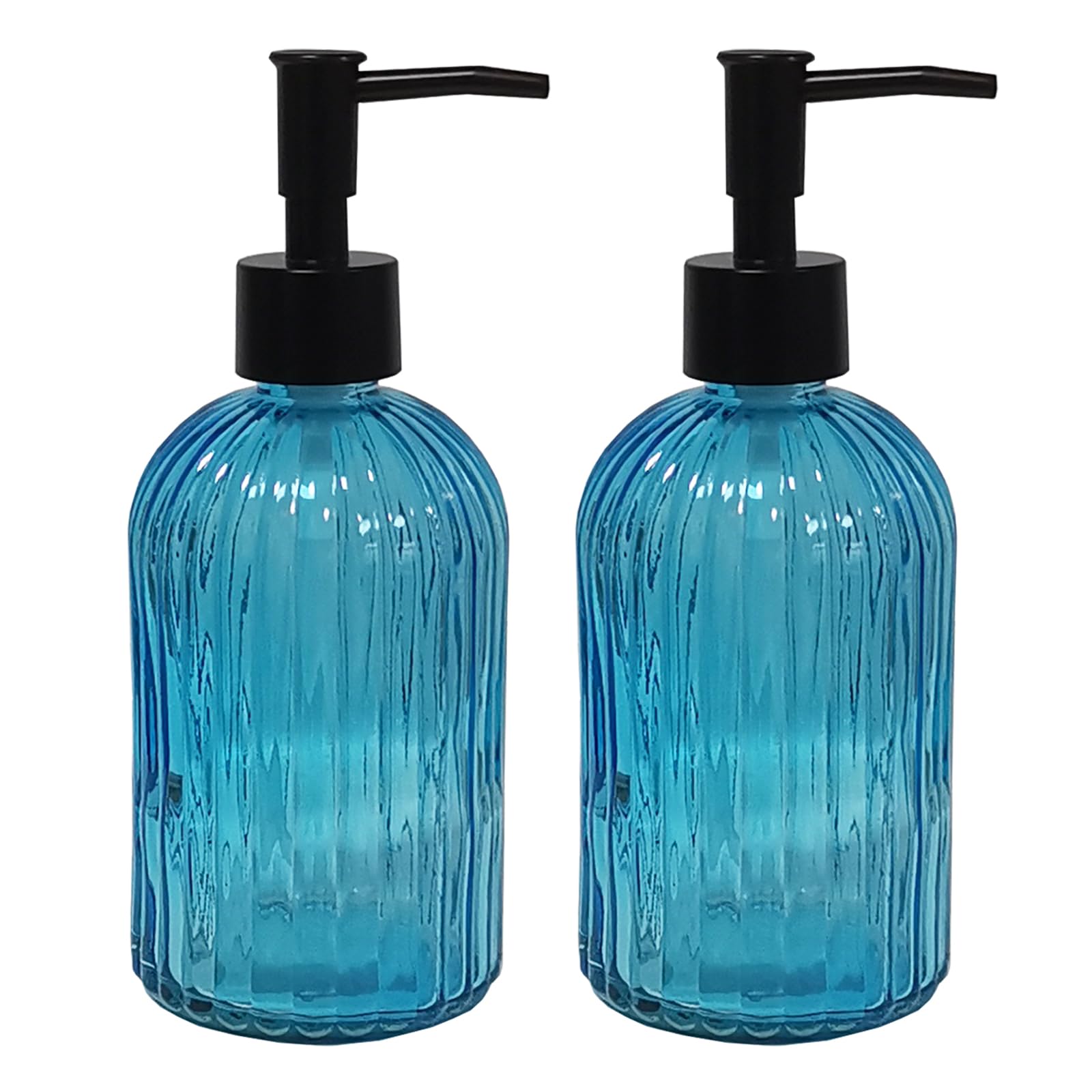 Blue Glass Soap Dispenser Set With Black Pump, 13.5Oz Refillable Liquid Hand Soap Dispenser, Lotion Dish Soap Dispenser For Mode