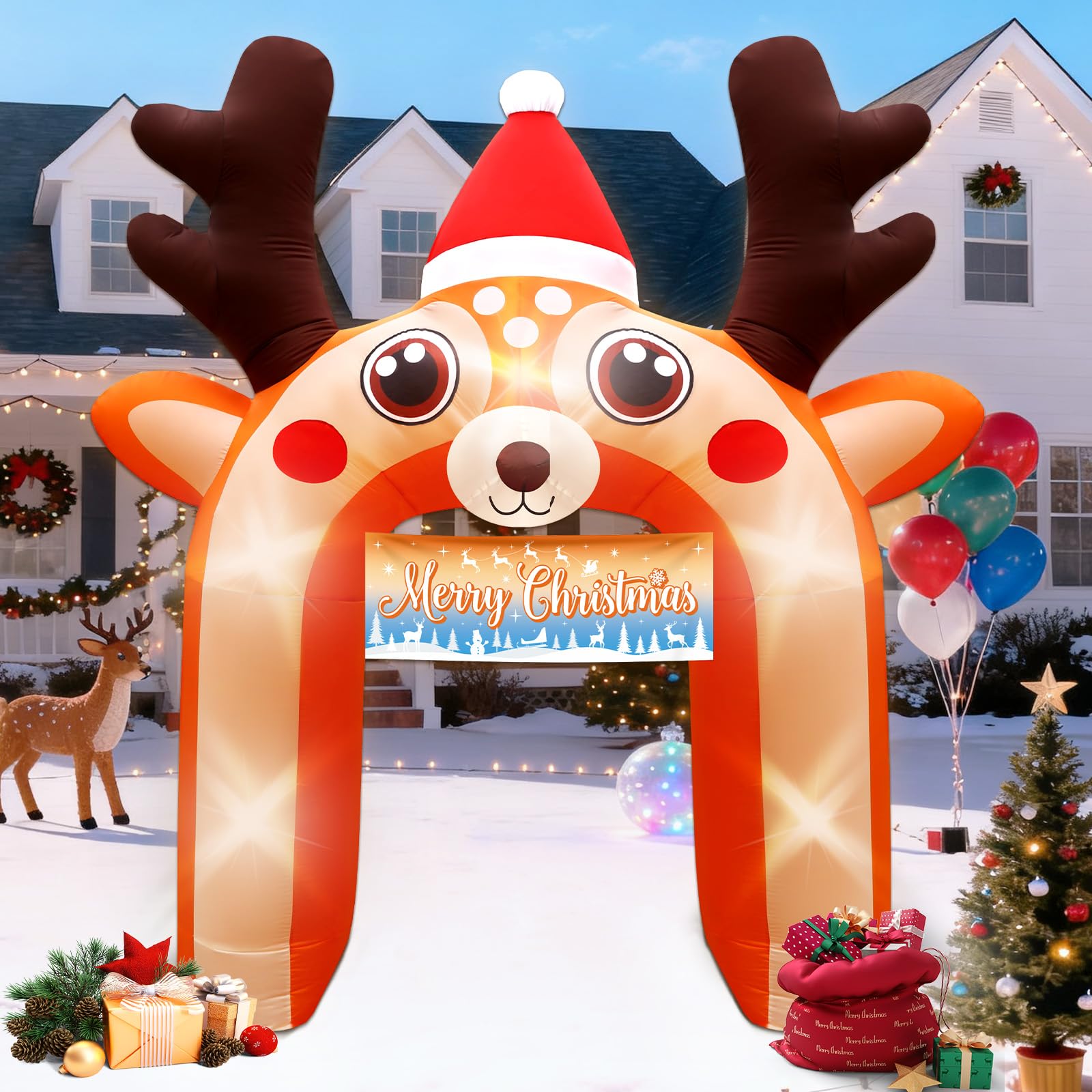 10 FT Giant Reindeer Inflatable Reno Inflable Christmas Deer Arch Decoration with LED Lights, Blow Up Decor for Outdoor Yard Law