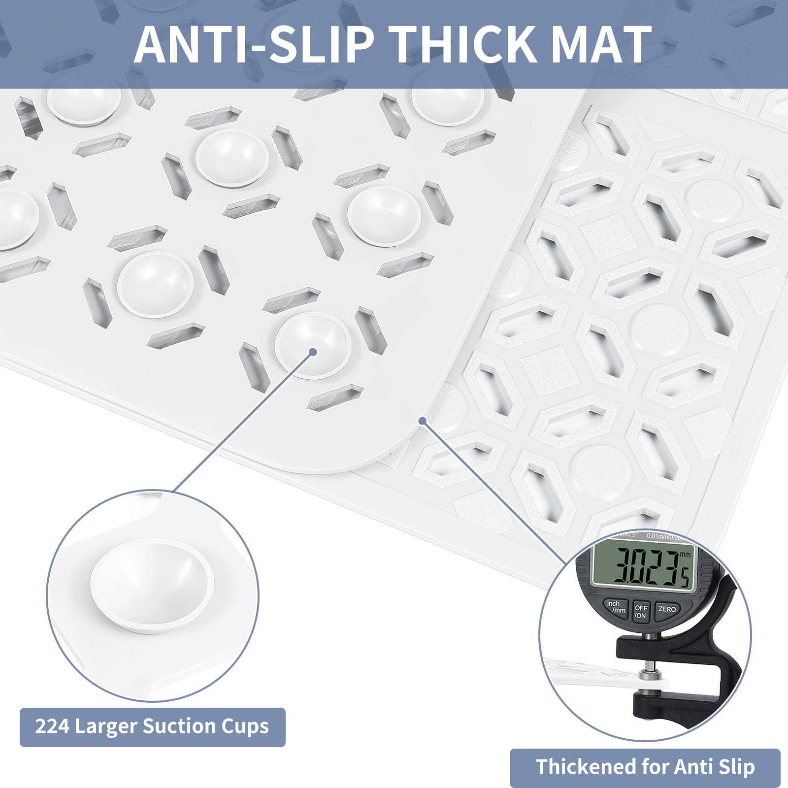 Othway Square Shower Mat, 27''X 27'' Extra Large Shower Mats For Inside Shower, Tpe Non Slip Shower Mat With Suction Cups Drain