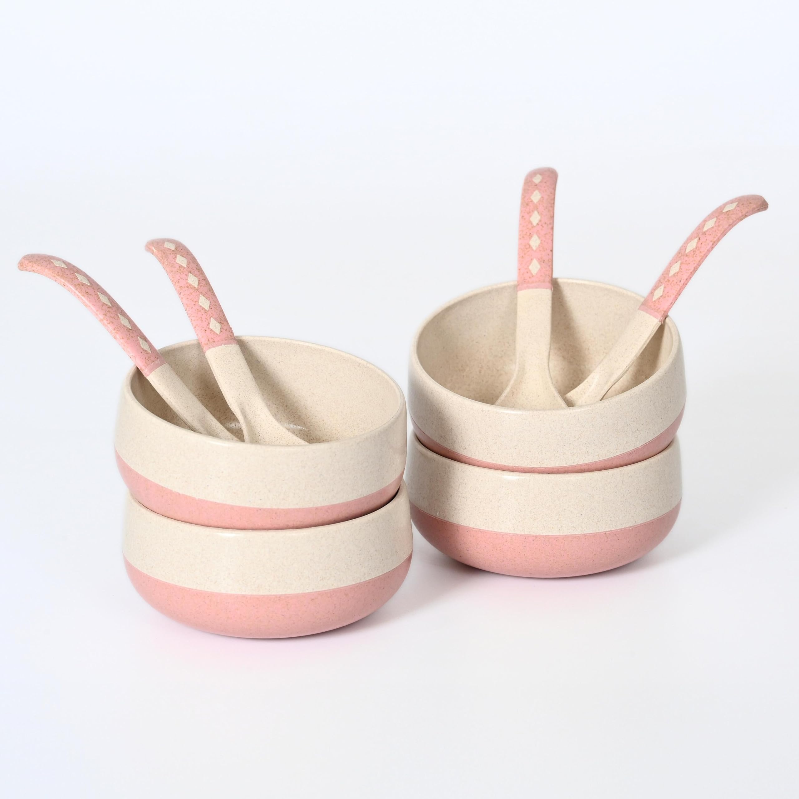 Eha Earth-Friendly Soup Bowls With Spoons|250 Ml|Made With Rice Husk Biocomposite|Microwave Safe Bowls For Kitchen|Serving Bowl 