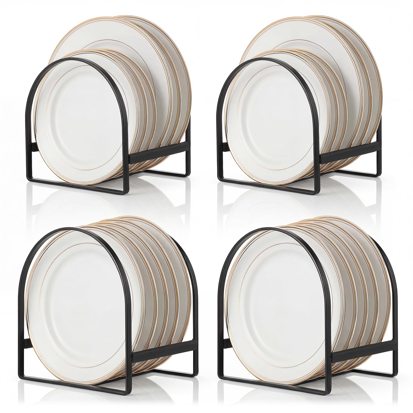 HANLANXUE 4 Pack Kitchen Plate Holder Organizer, 2 Large 2 Small