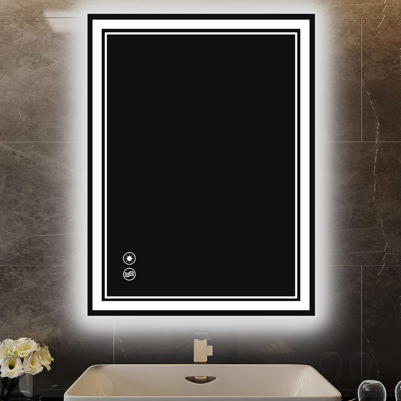 Getovin 24 X 32'' Led Bathroom Mirror Fogless Bathroom Mirror With Led Lights Dimmable 3 Colors Front And Backlit Led Mirror For