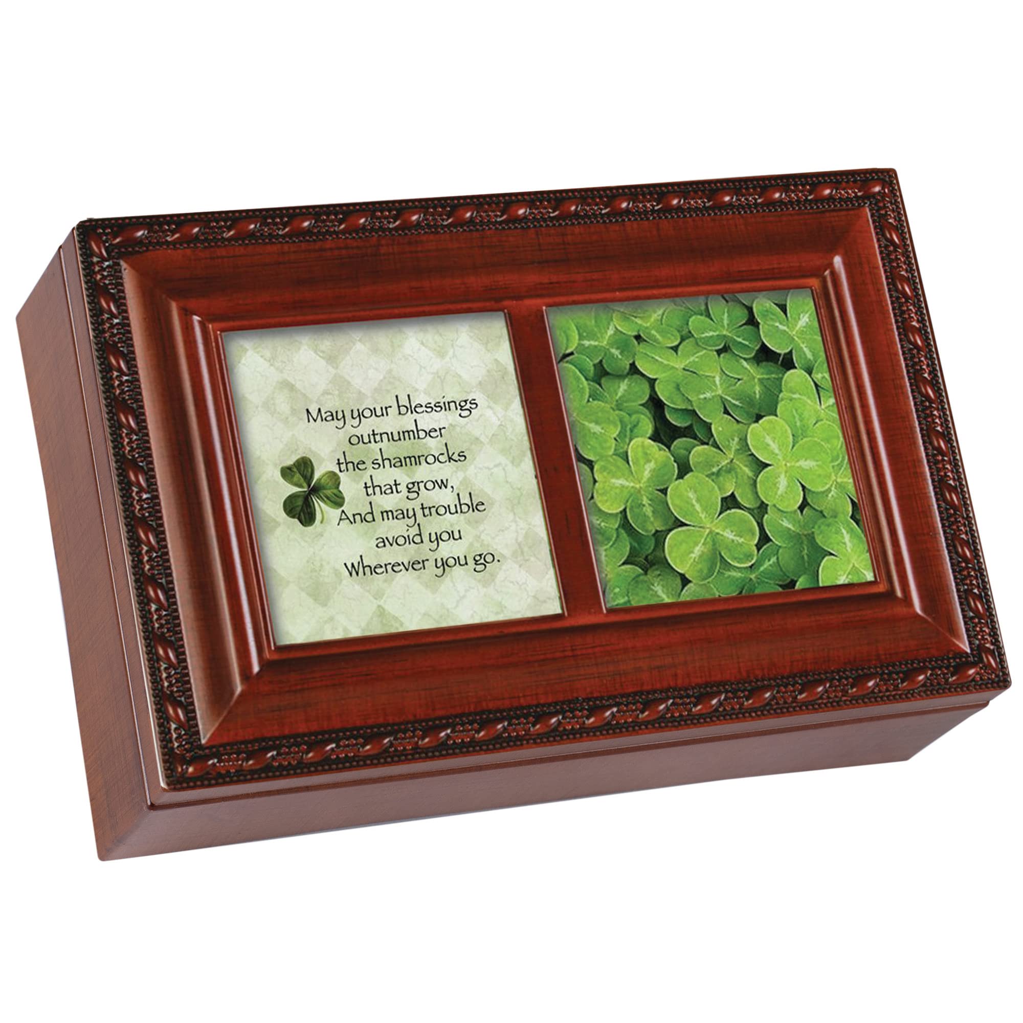 Cottage Garden Irish Blessings Outnumber Woodgrain Rope Trim Petite Jewelry Music Box Plays Irish Lullaby