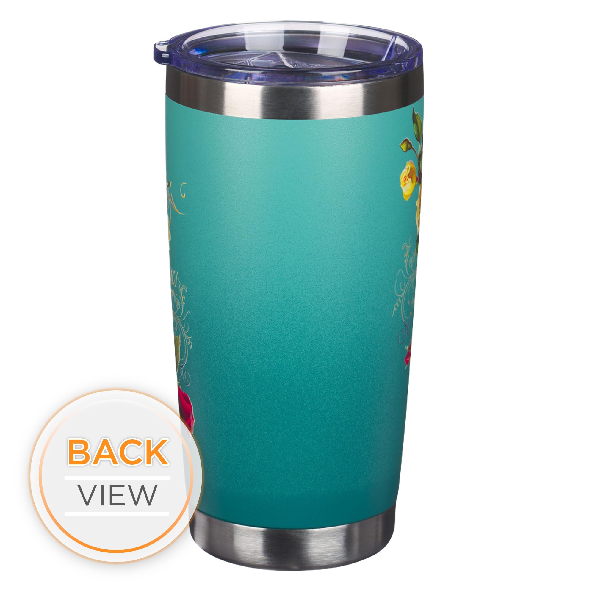 Christian Art Gifts Stainless Steel Double Wall Vacuum Insulated Tumbler 18 Oz Butterfly Teal Bpa-Free Travel Mug With Retractab