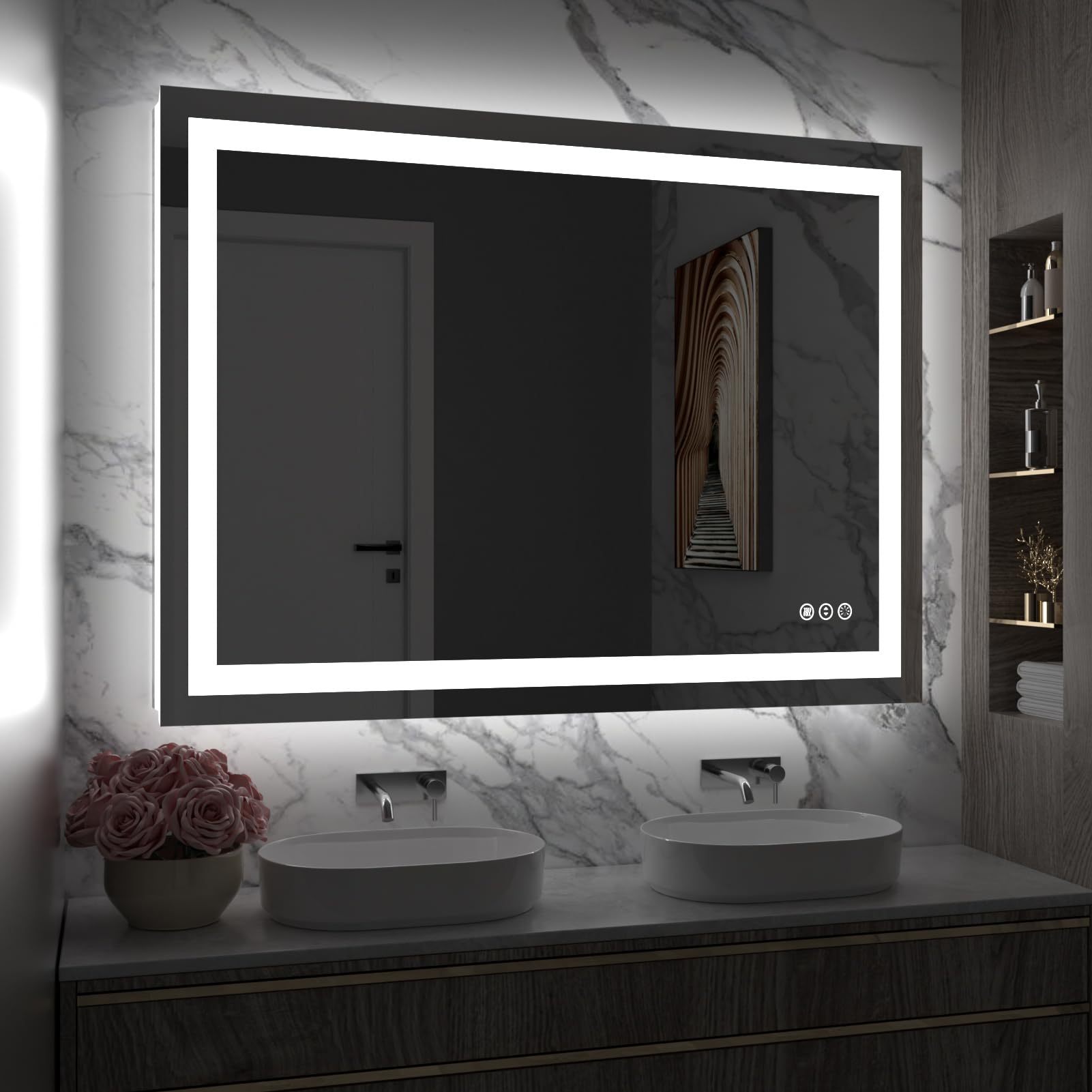 Amorho Led Bathroom Mirror 40''X 30'' With Front And Backlit, Stepless Dimmable Wall Mirrors With Anti-Fog, Shatter-Proof, Memor