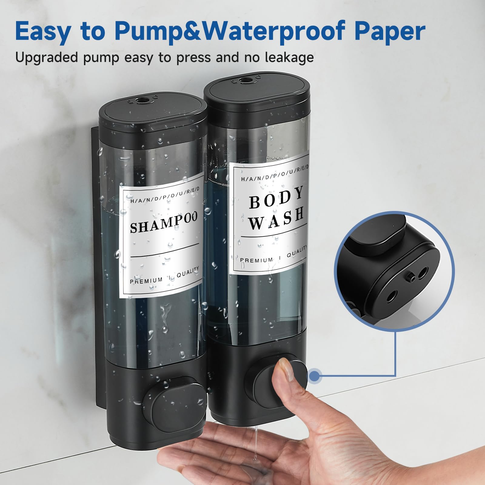 Shampoo And Conditioner Dispenser,Unisense Shower Soap Dispenser 2 Chamber No Drill Wall-Mounted Shampoo Dispenser For Shower Wa