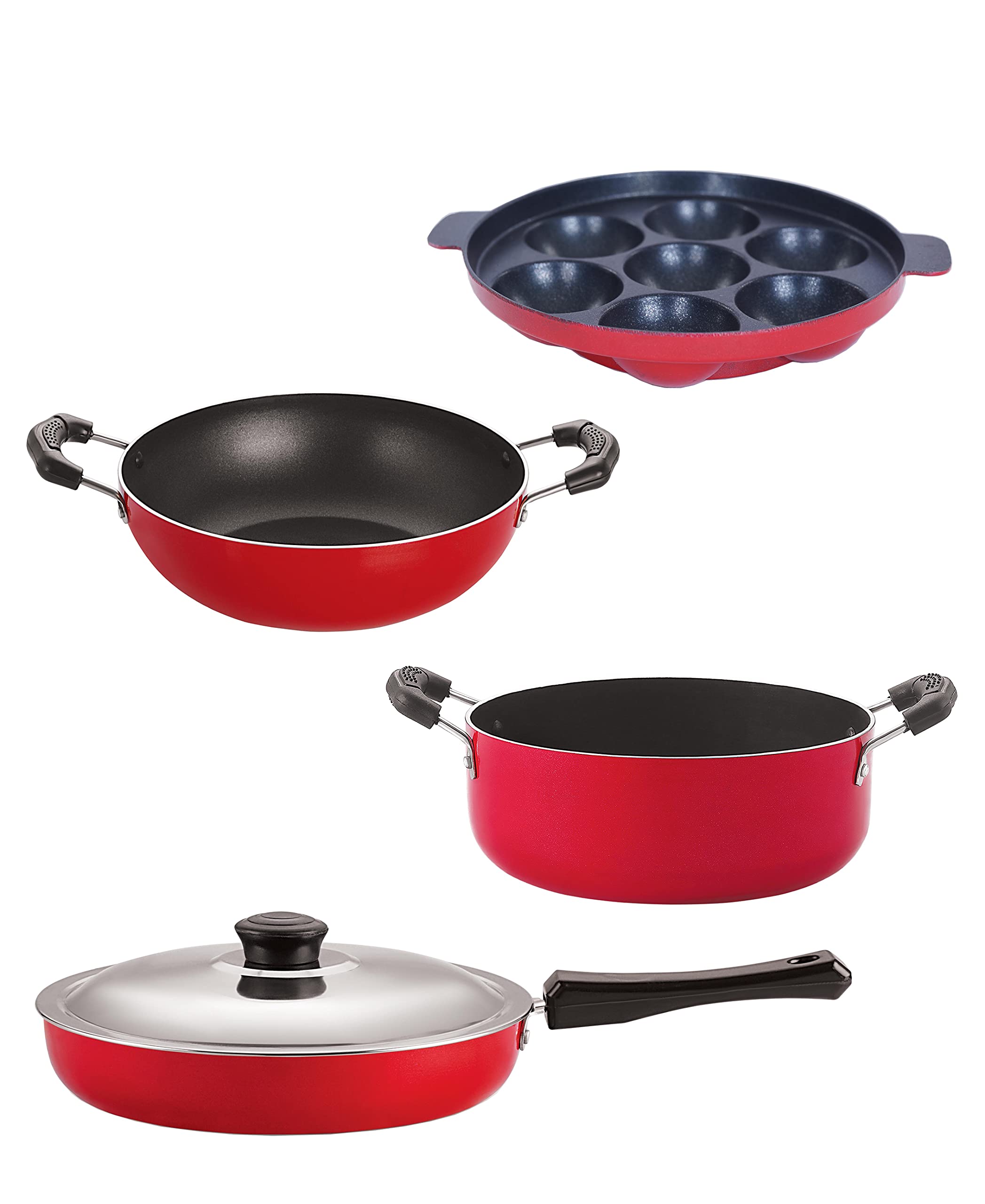 Nirlon Non Stick Coated Heat Resistance Pfoa Free Aluminium Kitchenware Gift Set Of 4 Pieces (Fp10_Kd10_Ap7_Cs24)
