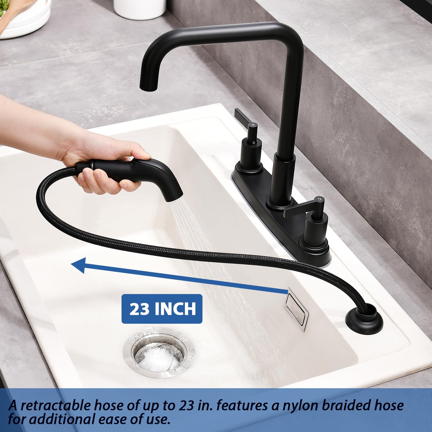 Kitchen Faucet With Sprayer, Black Kitchen Faucet, Matte Black Kitchen Sink Faucet, Stainless Steel Kitchen Sink Faucet With Sid