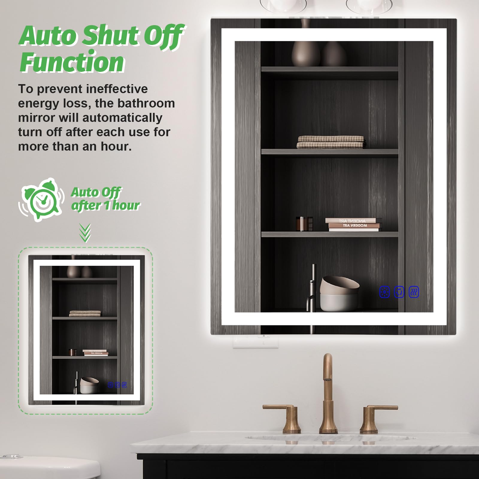 Yeeopp 24''X32'' Led Bathroom Mirror - Front Lighted Vanity Makeup Mirror, 3-Color Stepless Dimmable, Anti-Fog, Cri 95+, Memory