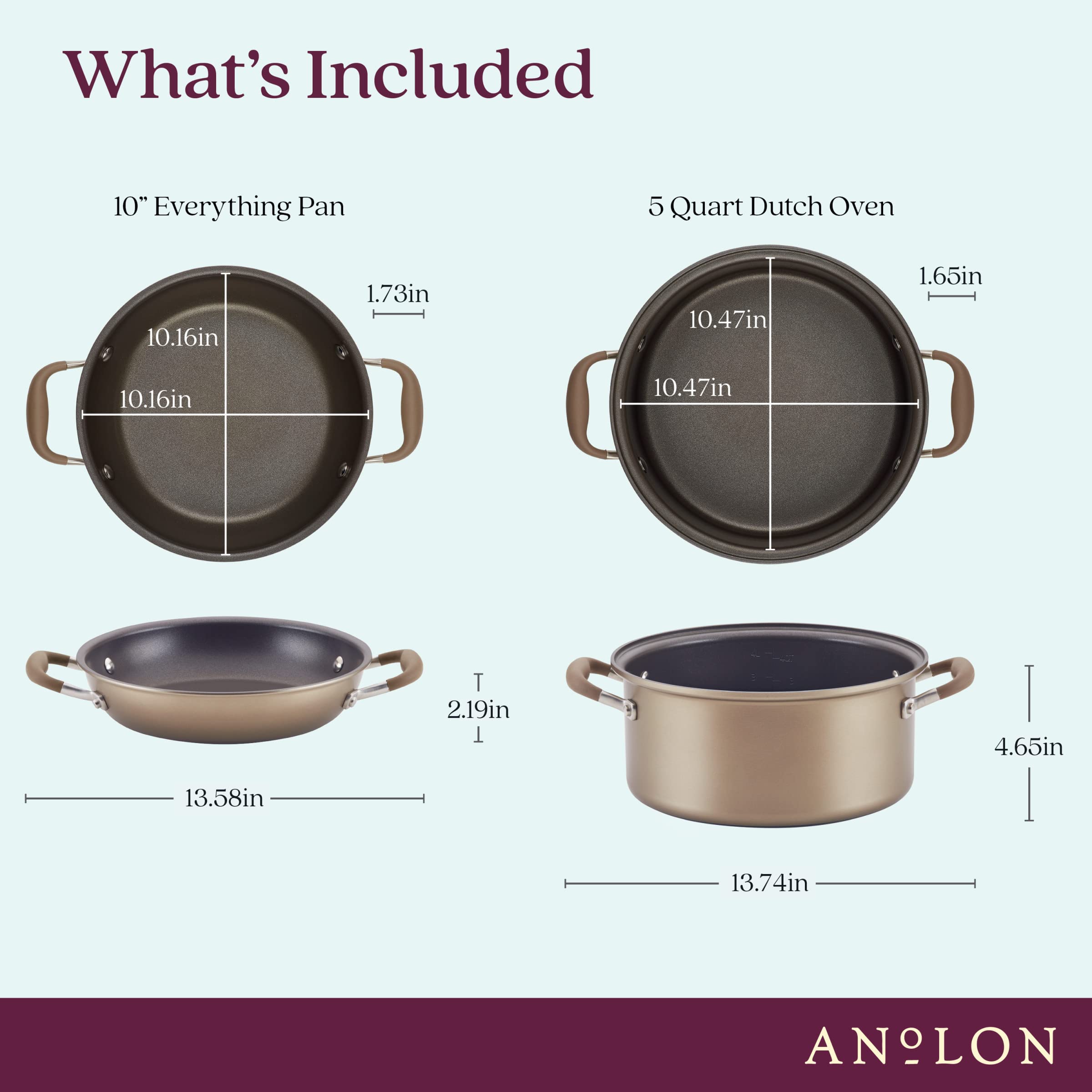 Anolon Advanced Home Hard-Anodized Nonstick Two Step Meal Set (5 Qt. Dutch Oven & 10'' Everything Pan Lid, Bronze)