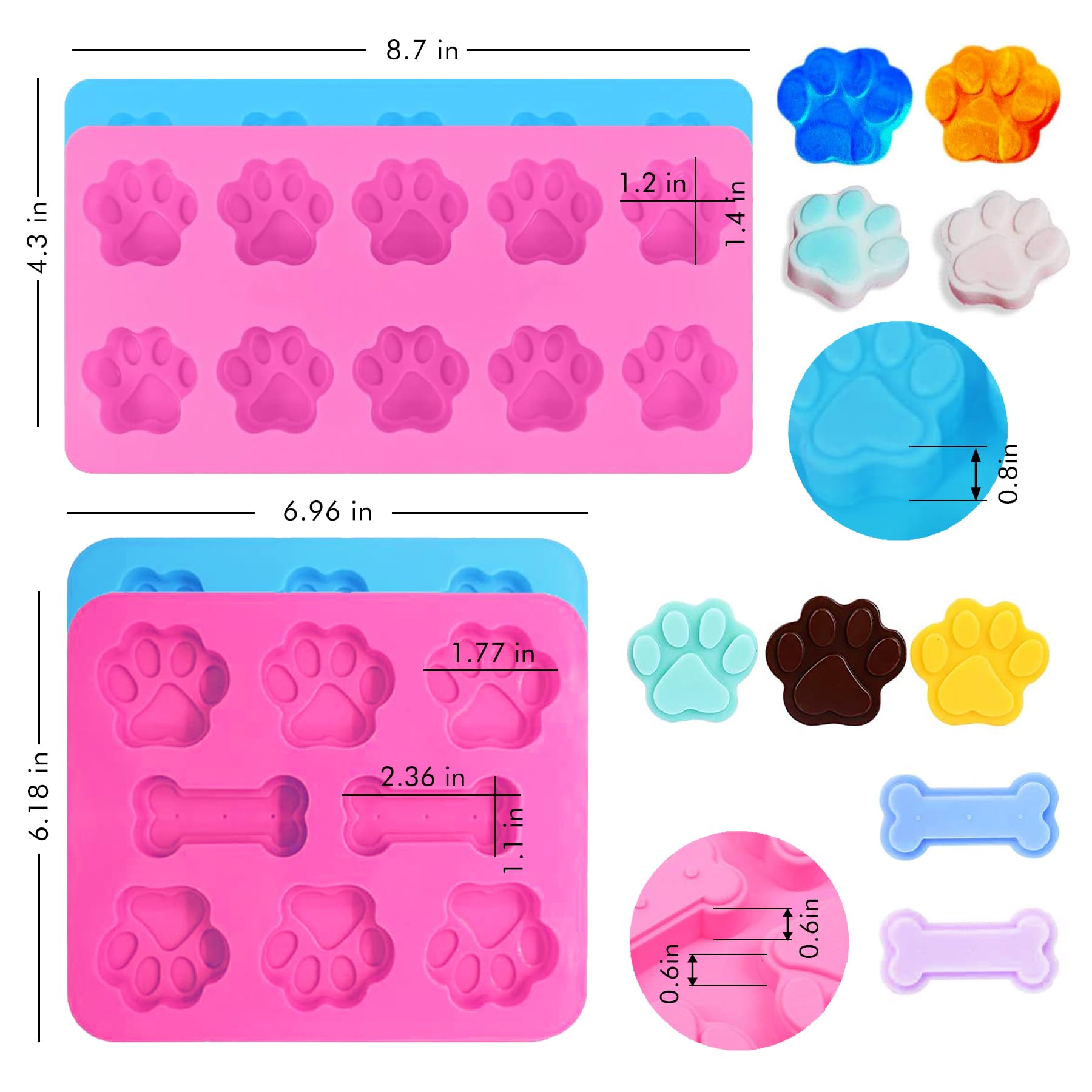 Rugvomwm Dog Treat Molds Silicone,Dog Paw And Bone Silicone Molds,Non-Stick Food Grade Silicone Moldsfor Chocolate,Candy,Jelly,D