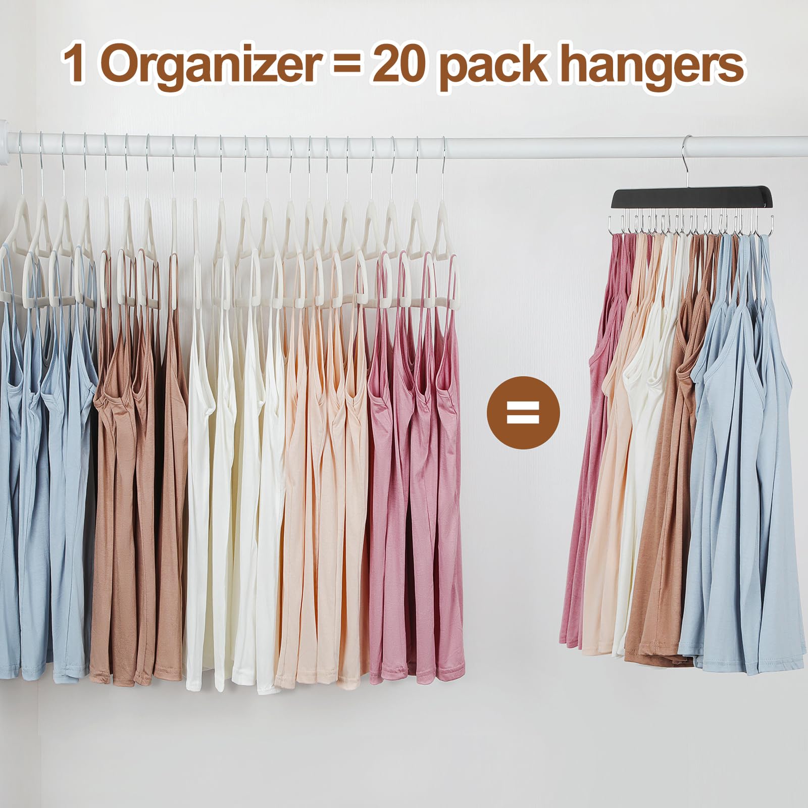 Topia Hanger Bra Hanger For Closet, 2 Pack Tank Top Hangers 20 Hooks Capacity Foldable Wood Space Saving Hangers Closet Organize