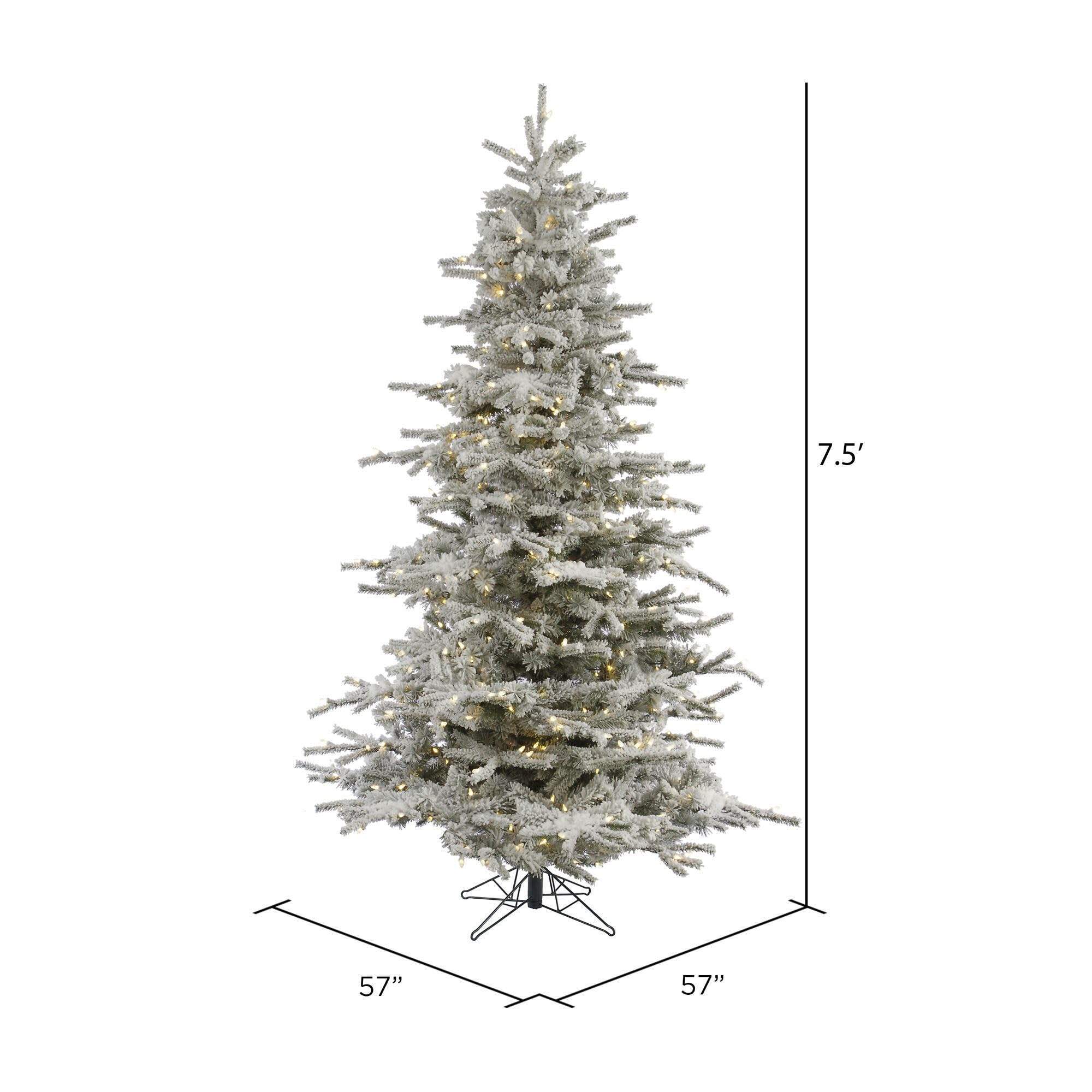 Vickerman 7.5' Flocked Sierra Fir Artificial Christmas Tree, Pure White LED Dura-Lit Lights - Lifelike Indoor Seasonal Home Deco