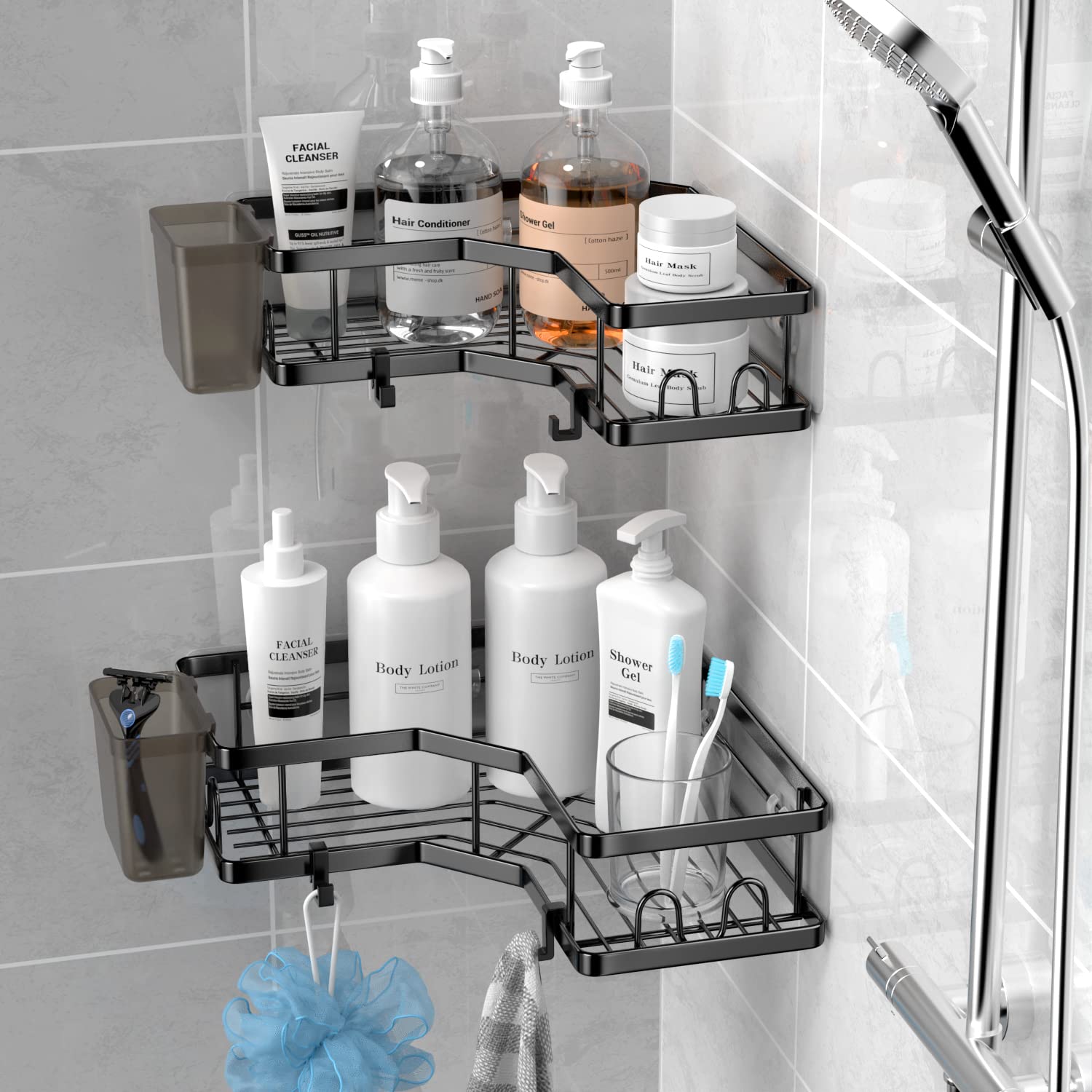 Aktecke Corner Shower Caddy, 2 Pack Adhesive Shower Corner Organizer Shelves, No Drilling Stainless Steel Shower Storage Rack Wi