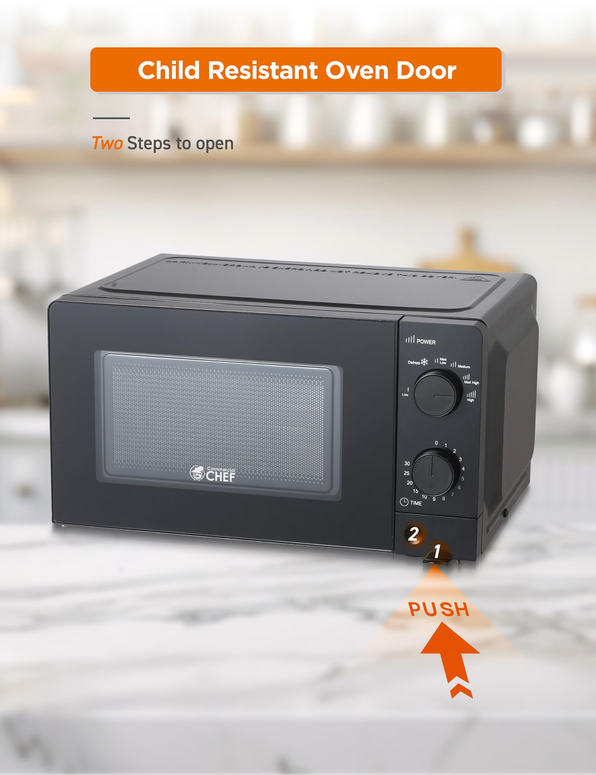 Commercial Chef 0.6 Cu. Ft. Countertop Microwave Oven, Mechanical Dial Controls, 700W, Pull Handle Door, 6 Power Levels, CHM660B