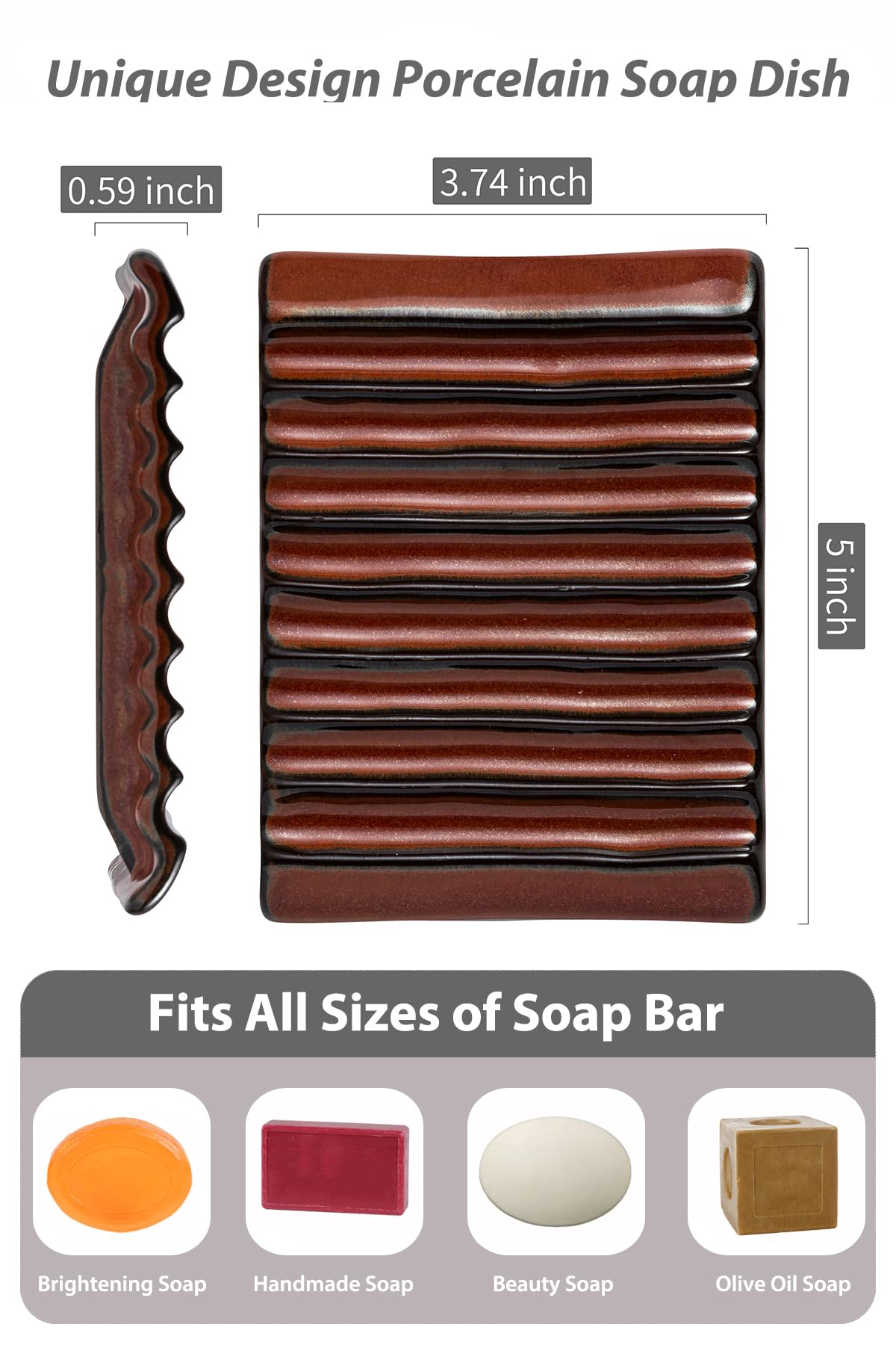 Bar Soap Holder, Ceramic Soap Dish Japanese Soap Tray For Countertop & Saver For Shower, Lift Soap Keep Dry,With Self Drain, Red