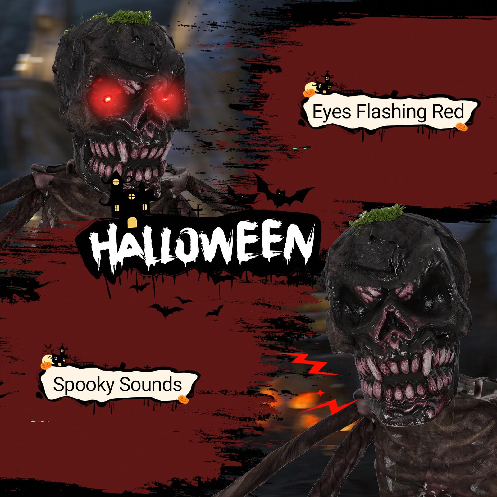 Tangkula 6Ft Halloween Animatronics Decoration with Glowing Red Eyes, Creepy 4-Armed Scary Skeleton for Outdoor Yard, Haunted Ho