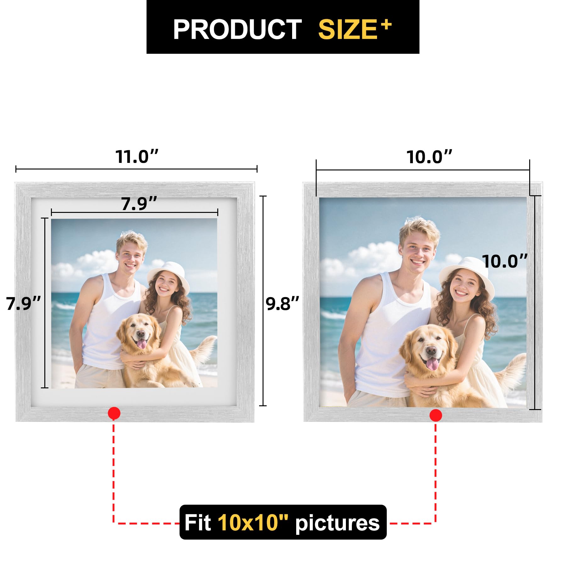 TOFOREVO Picture Frames 10x10 Set of 2 Distressed Silver Wood Grain Photo Frame for Gallery Wall Mounting or Tabletop Display