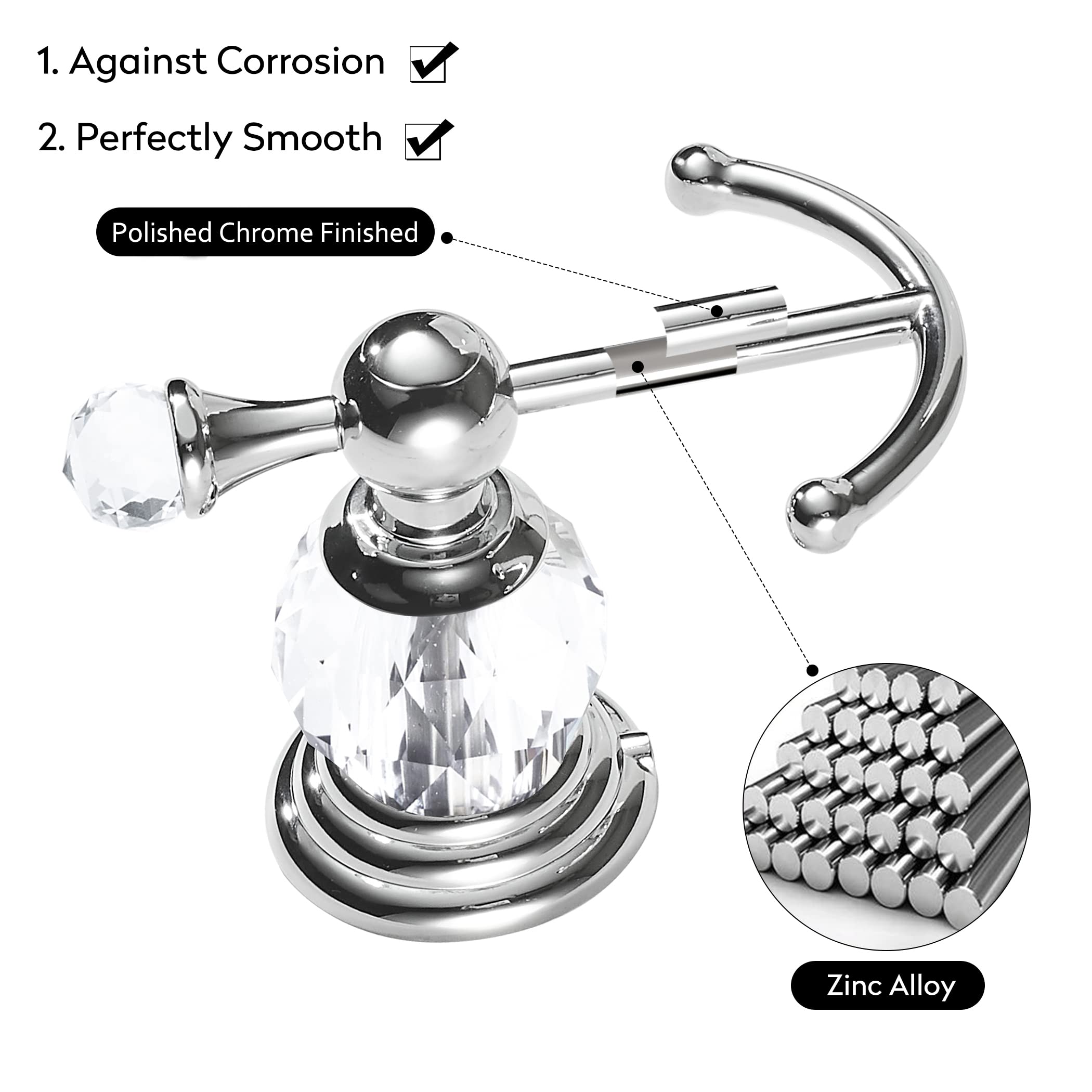 WINCASE Crystal Towel Hook Chrome  Bath Robe Hook  Silver Bathroom Wall Hooks Double for Coats Wall Mounted Modern Style