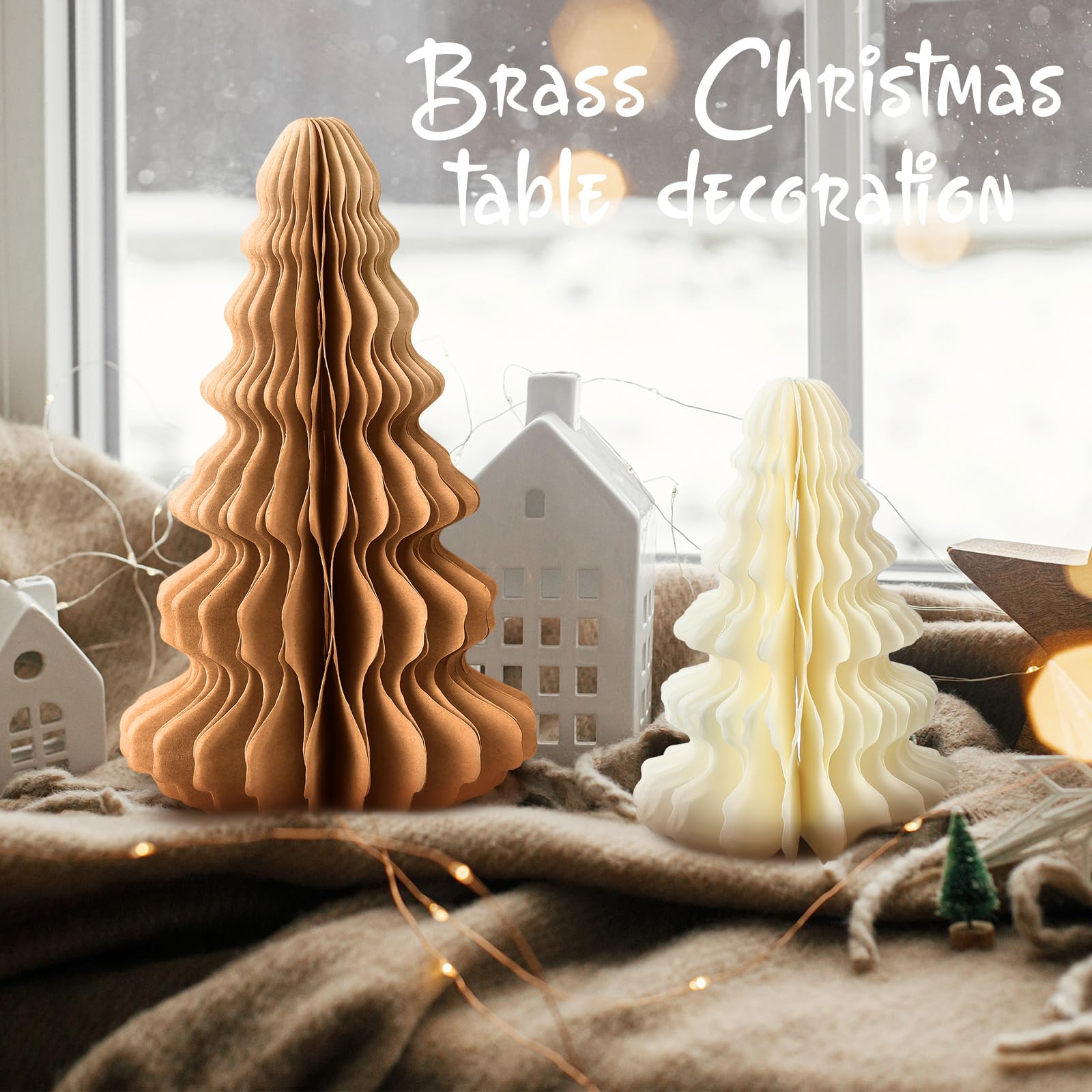 Fullhawl 10 Pcs Paper Christmas Trees Neutral Honeycomb Christmas Trees 4/6/ 7/10 Inch 3D Honeycomb Xmas Paper Cozy Table Orname