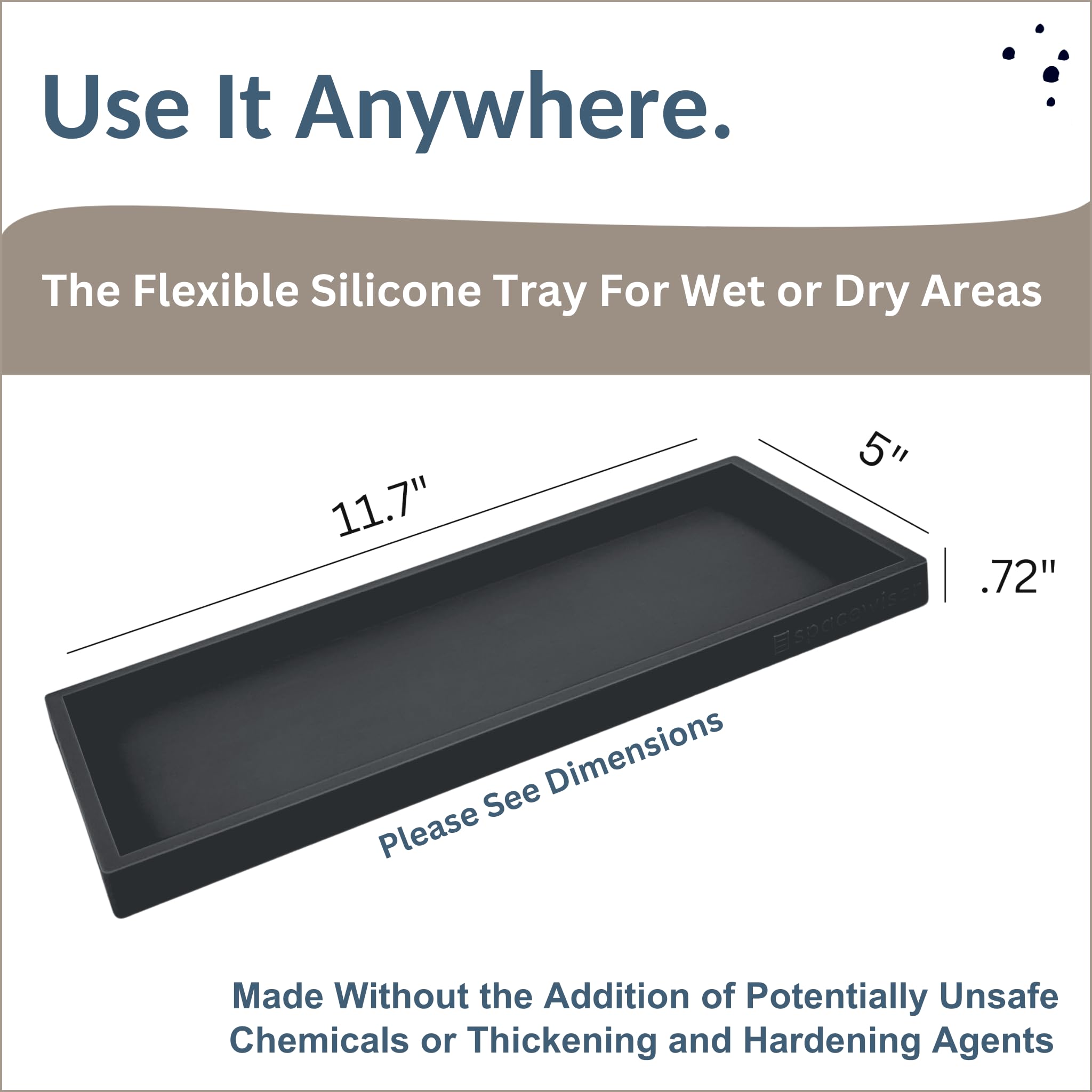 Spacewiser Countertop And Vanity Tray - 11.7'' Shatterproof Bathroom Tray, Flexible Silicone Soap Tray For Kitchen, Toilet Tank