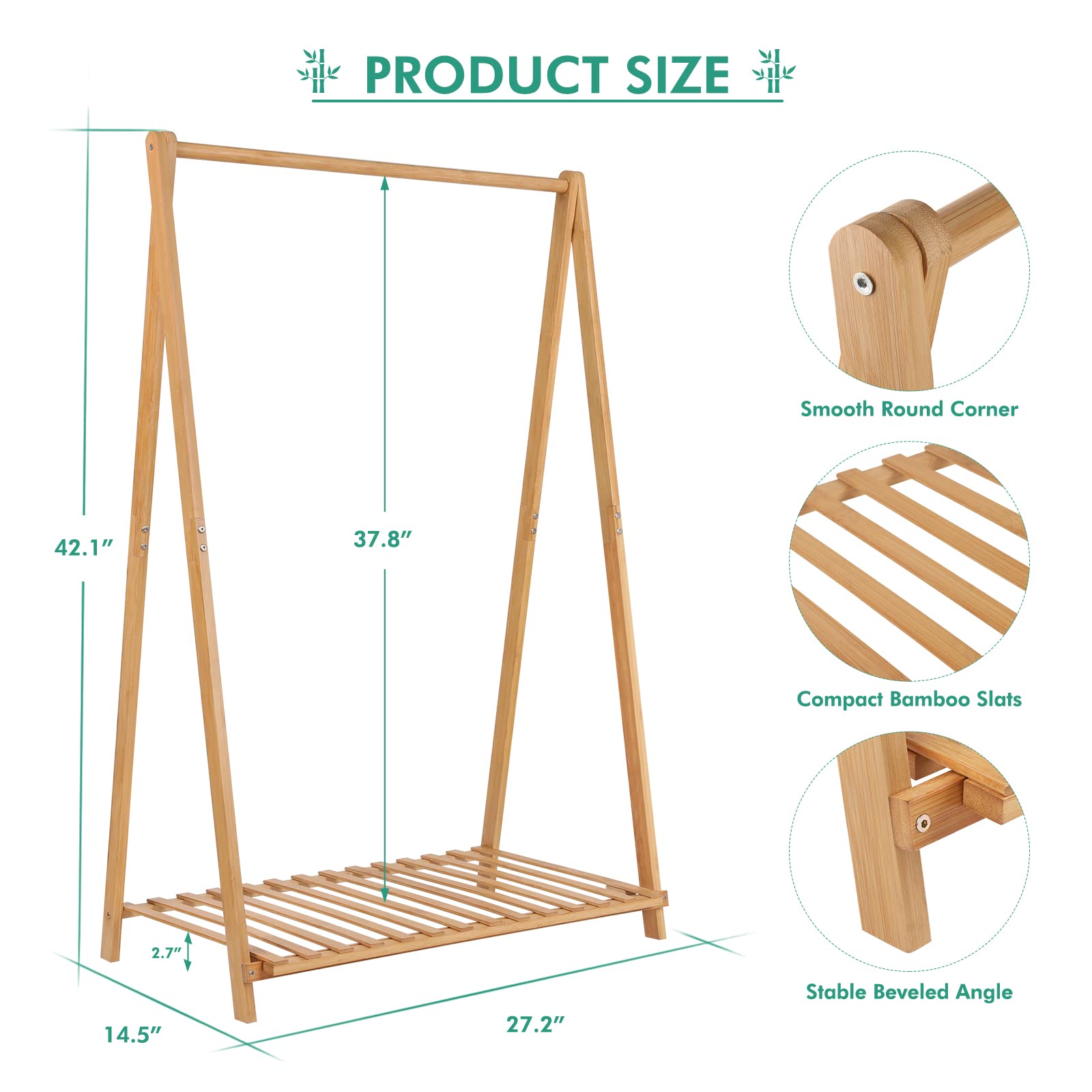Jotsport Small Clothes Rack Kids Dress Up Storage For Playroom, Toddlers Bedroom, Bamboo Child Garment Rack With Storage Shelf,