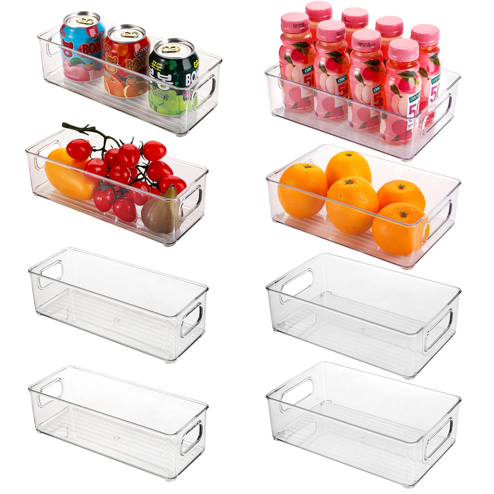 Kingrol 8 Pack Plastic Storage Bins For Freezer, Pantry, Countertop, Cabinet Organization, Stackable Food Storage Organizer With