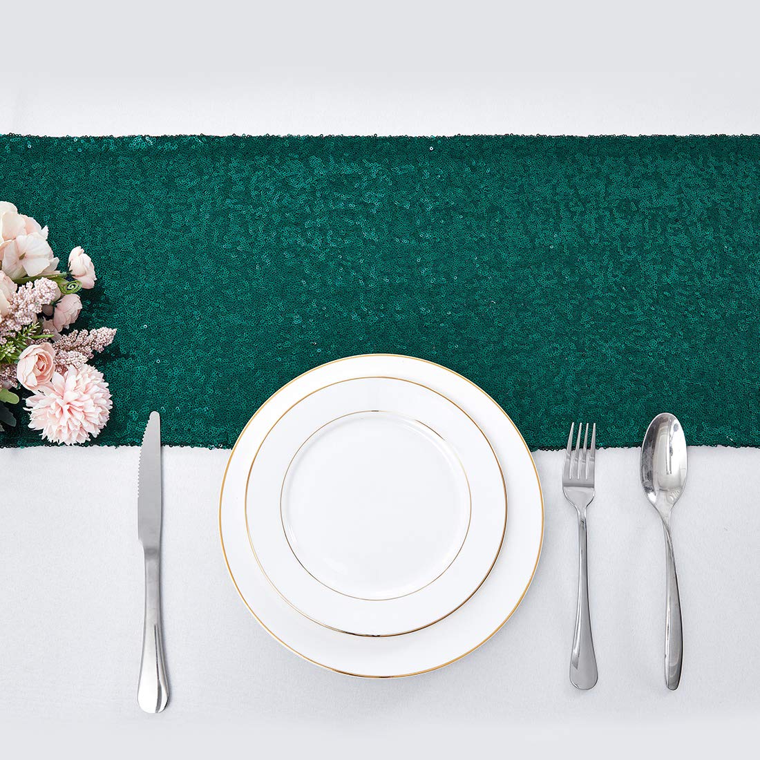 2 Packs 12 X 72 Inches Hunter Green Sequin Table Runner, Glitter Runner For Birthday Party Supplies Decorations Wedding Bachelor