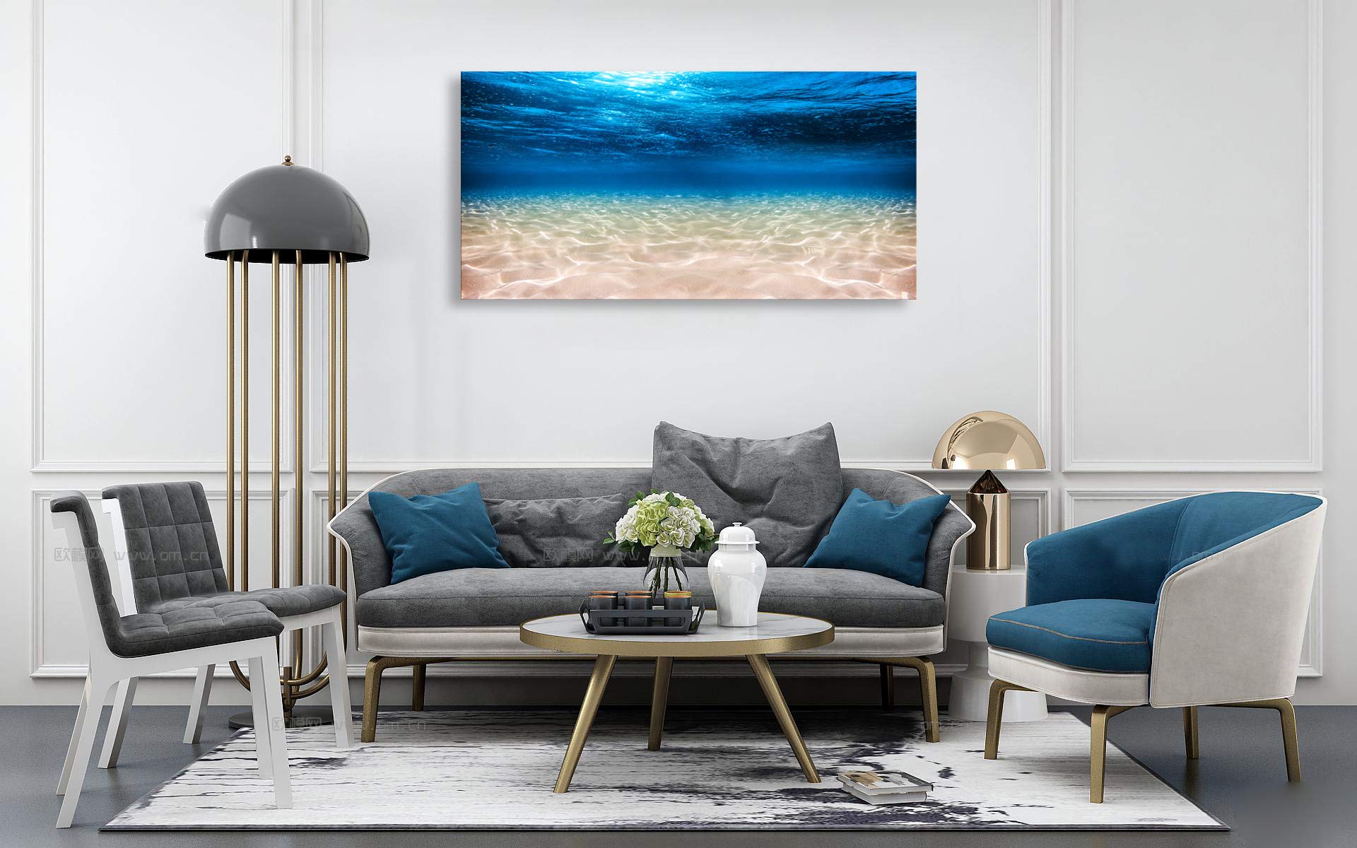 Cao Gen Decor Art-S00762 Print Artwork Blue Ocean Sea Wall Art Canvas Prints Picture Seaview Bottom View Beneath Surface Pictures Painting On Canvas Modern Seascape Home Office Decor