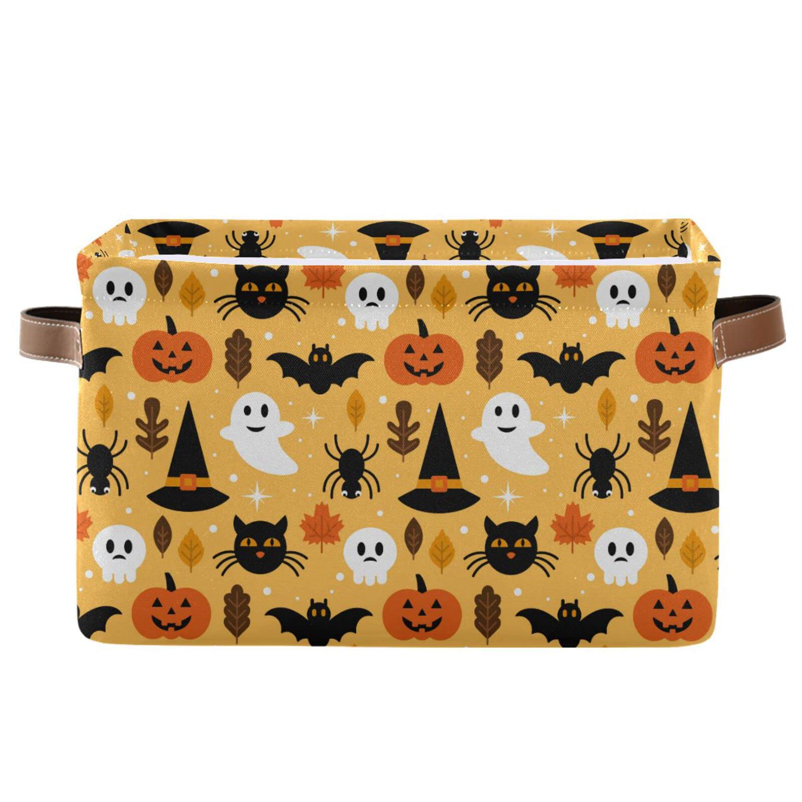 Large Storage Basket Halloween Spooky Skull Pumpkin Black Cat Foldable Storage Box Organizer Bins With Handles For Bedroom Home