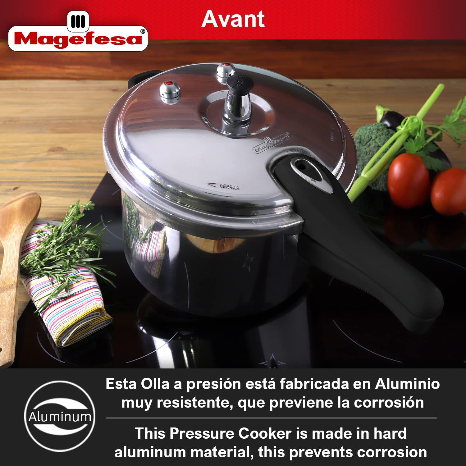 Magefesa Avant Pressure Cooker, 6.2 Quart, made of very resistant aluminum, compatible with gas, electric, ceramic stoves, press
