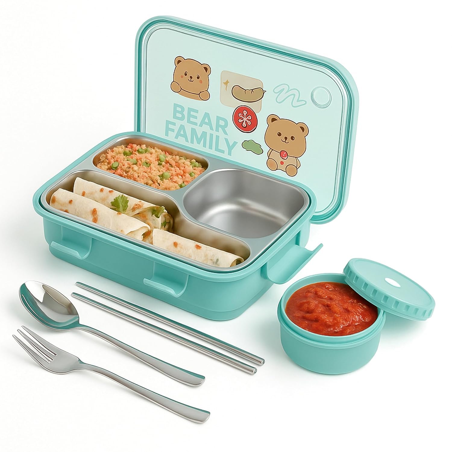 Prime Deals Lunch Box Sealed Leakage Proof Stainless Steel Lunch Box With Fork Chopstick&Spoon Lid Office Food Container For Sch