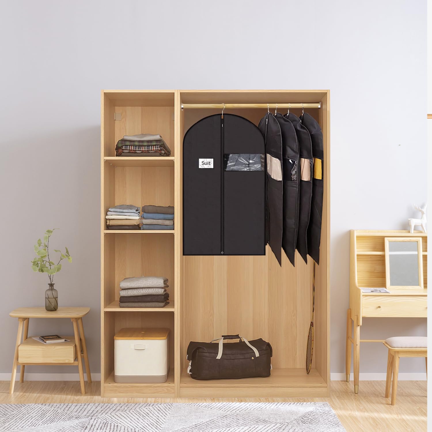 Wellong 6 Packs Dress Bags, 60 Inches Suit Cover Bags For Travel And Storage, Non-Woven Breathable Hanging Garment Bags For Clos