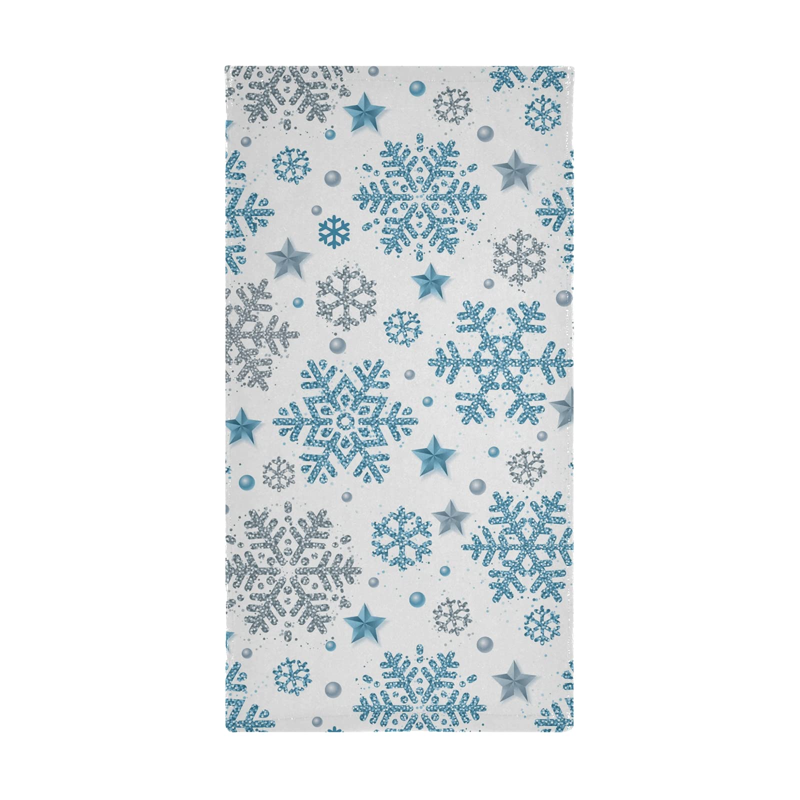 Winter Blue Silver Snowflake Snow Hand Bath Towel Highly Absorbent Soft Hanging Towels Merry Christmas Jingle Bells Happy New Ye