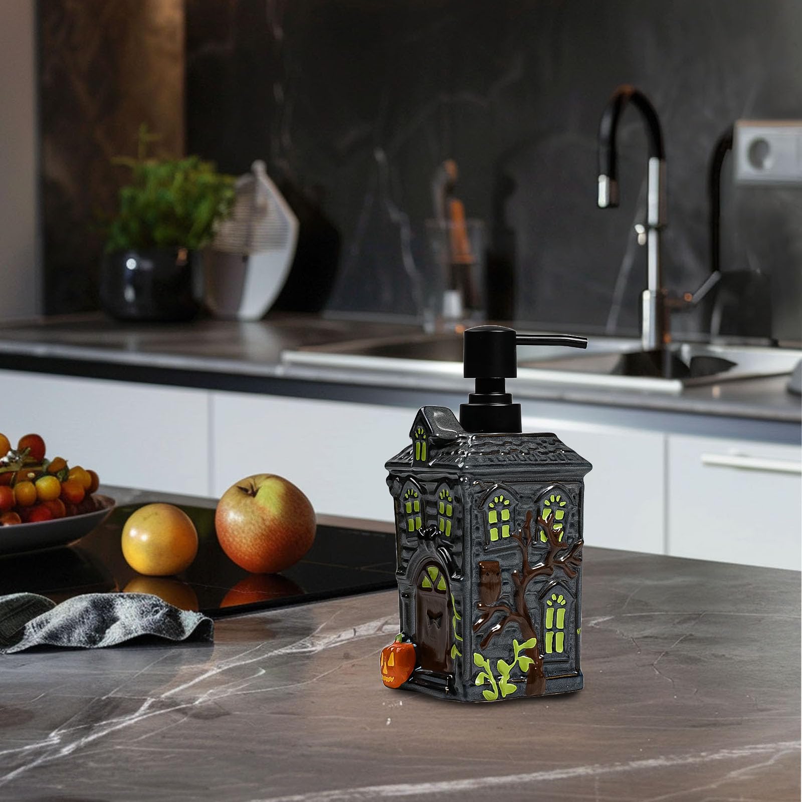 Amaauto Halloween Soap Dispenser, Refillable Liquid Bathroom Soap Dispenser, 19Oz Hand Soap Dispenser, Ceramic Liquid Soap With