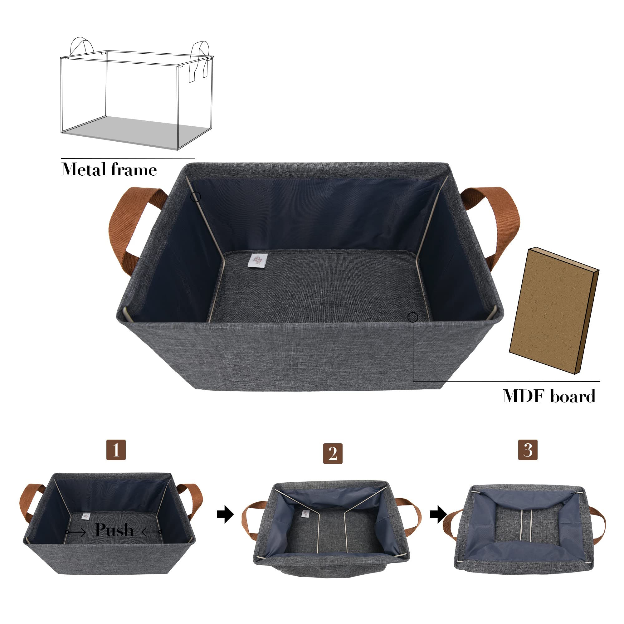 GRANNY SAYS Closet Storage Bins  Baskets for Closet Organization  Storage Containers for Closet  Fabric Cloth Bins for Storage  Dark Gray Storage Baskets for Shelves for Nursery Wardrobe  Large  2-Pack