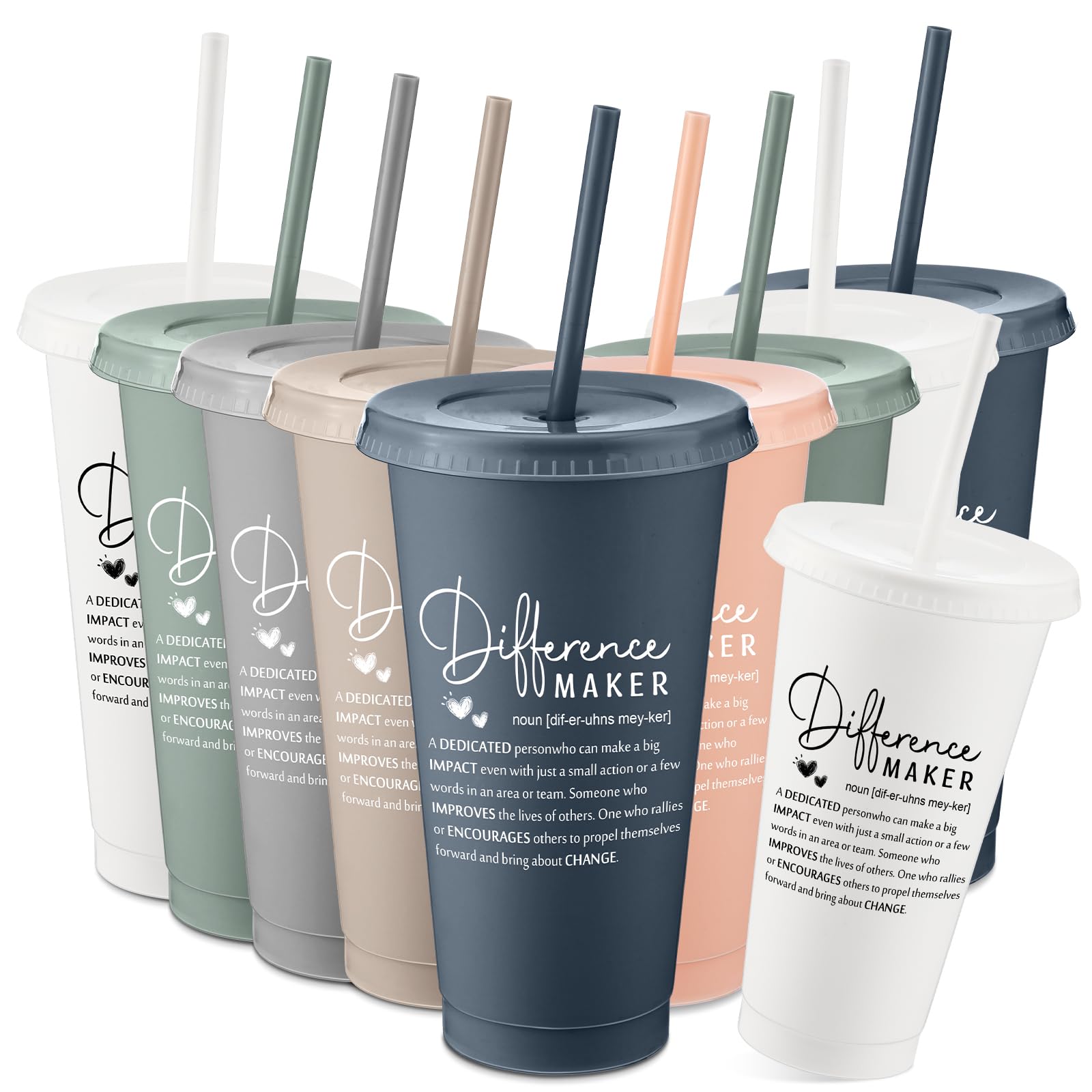 Reallnaive 24 Pcs Difference Maker Gift Bulk 24 oz Plastic Cup, Morandi
