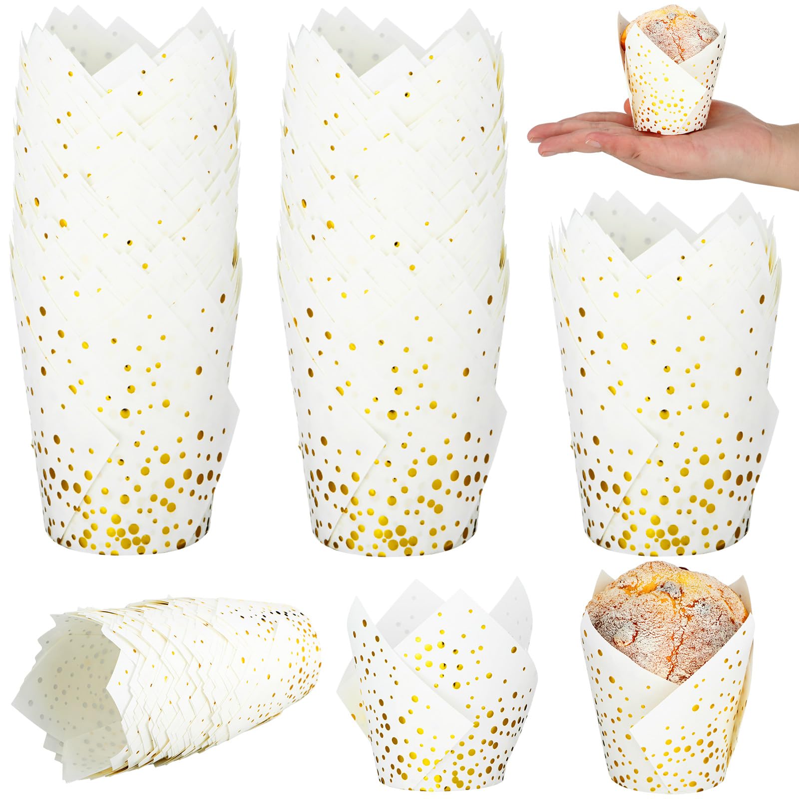 Gerrii 200 Pcs Gold Polka Dot Tulip Cupcake Liners Paper Mini Baking Cups Cupcake Wrappers Muffin Liners For Wedding Tea Party B